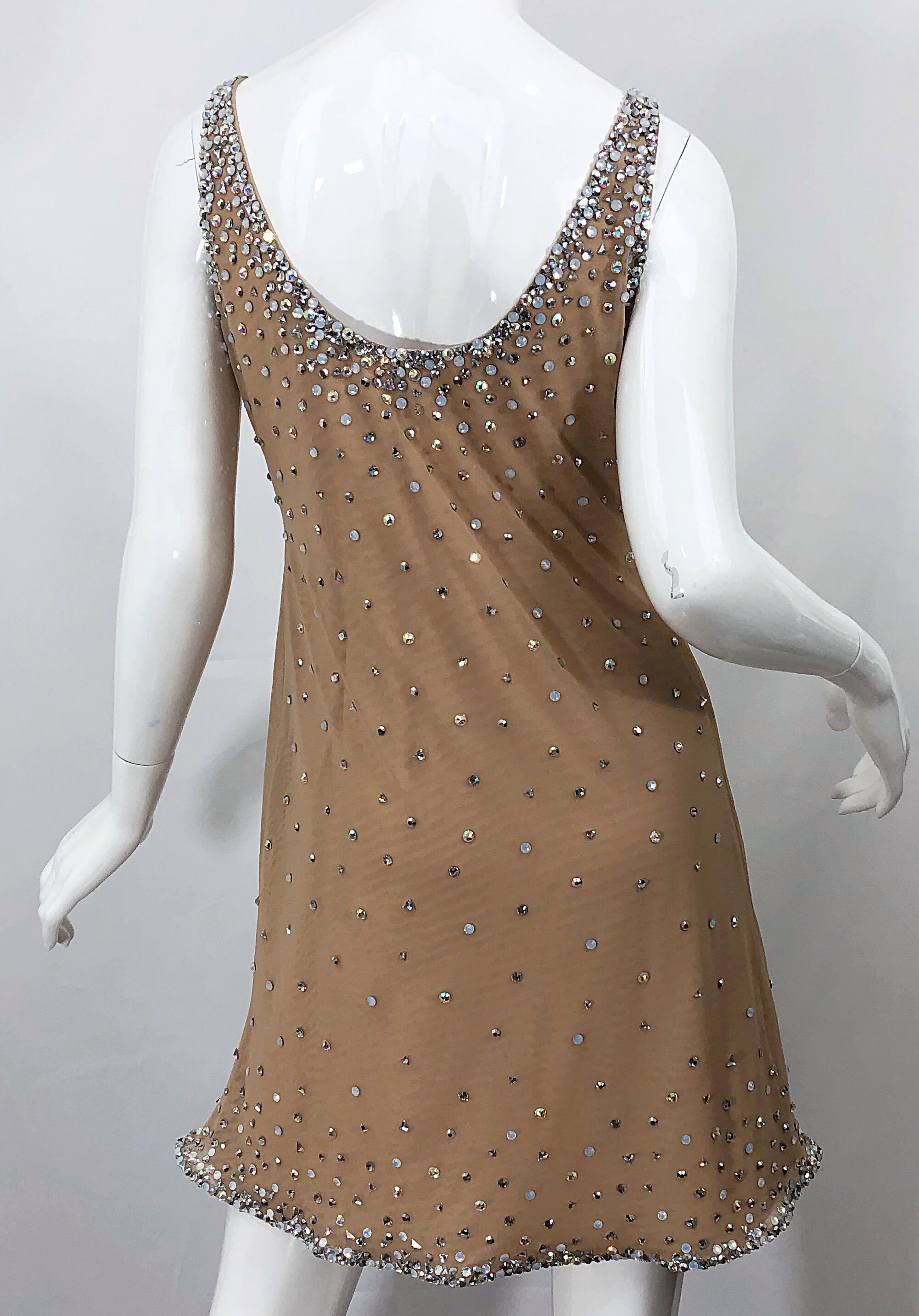 Sex and the City CD Greene Nude Beige Rhinestone Crystal Vintage Dress + Shawl 7