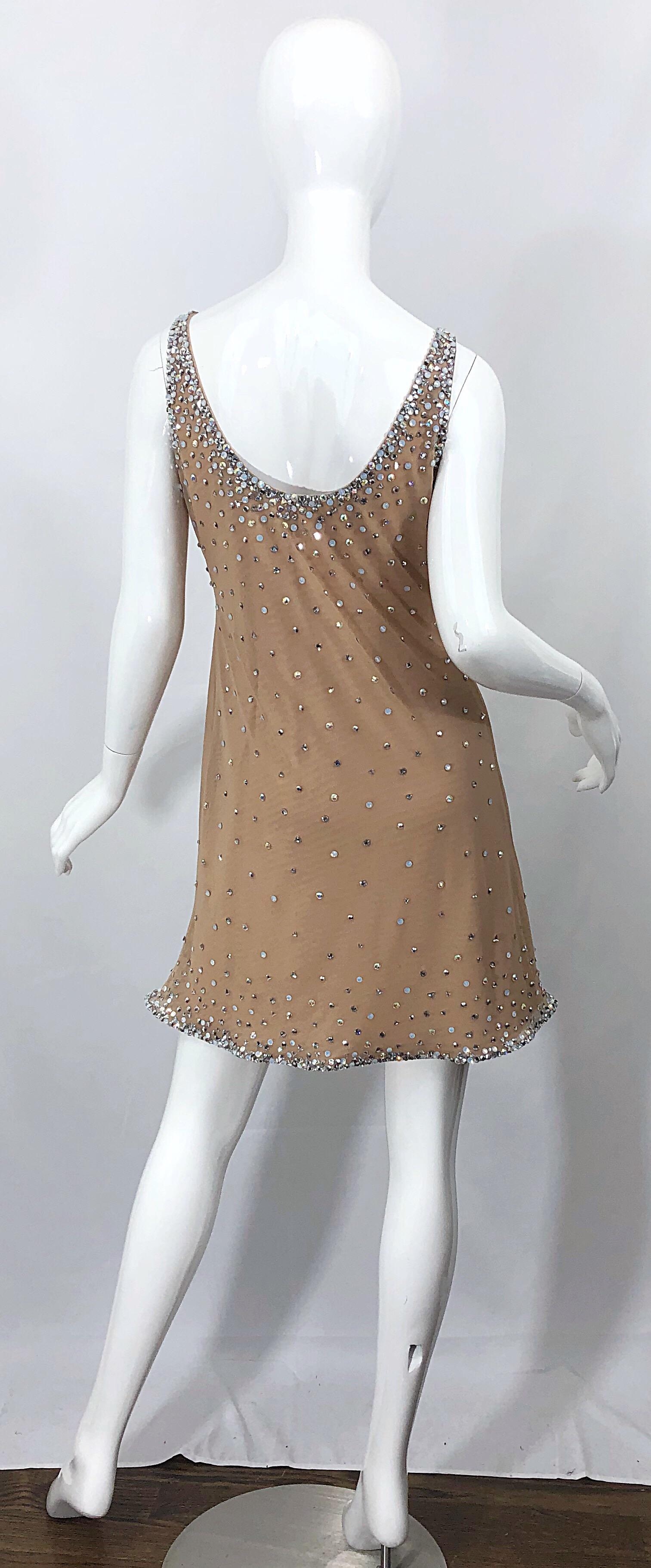 Sex and the City CD Greene Nude Beige Rhinestone Crystal Vintage Dress + Shawl 10