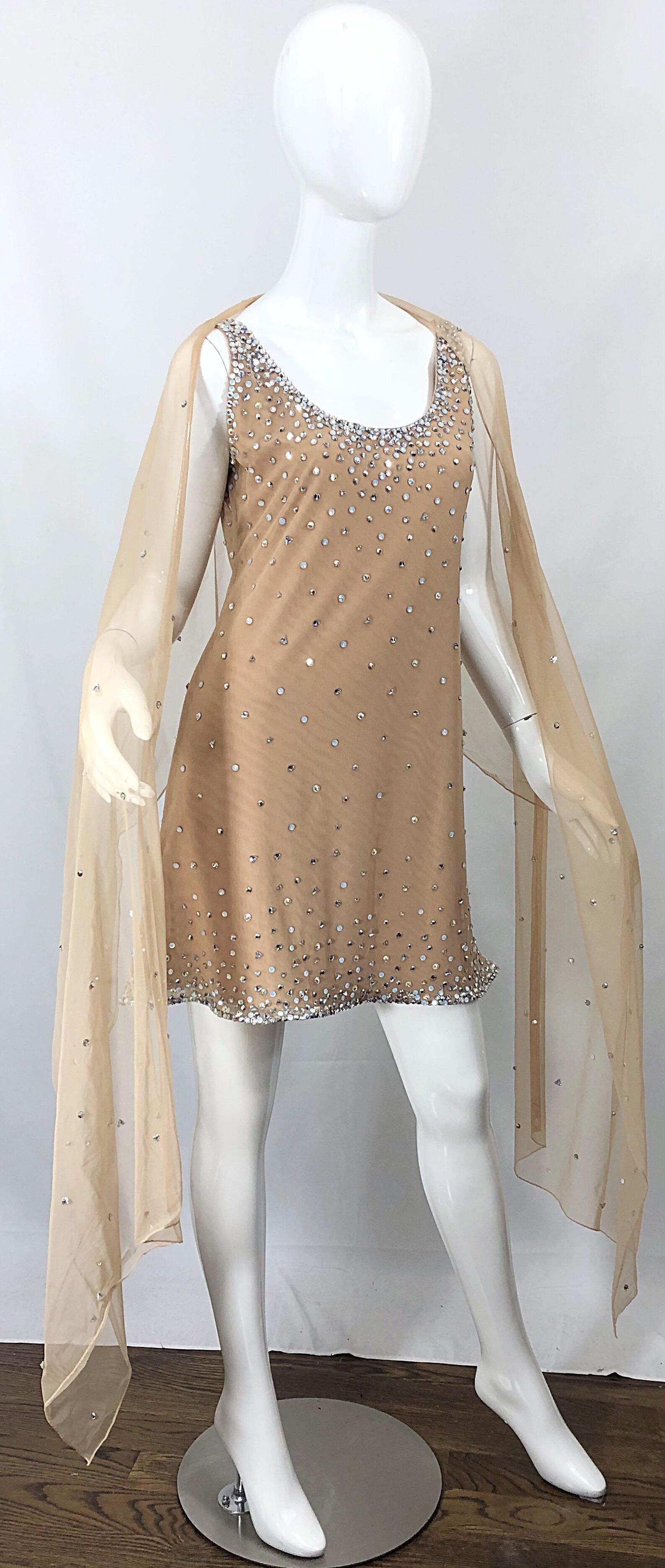 Sex and the City CD Greene Nude Beige Rhinestone Crystal Vintage Dress + Shawl 11