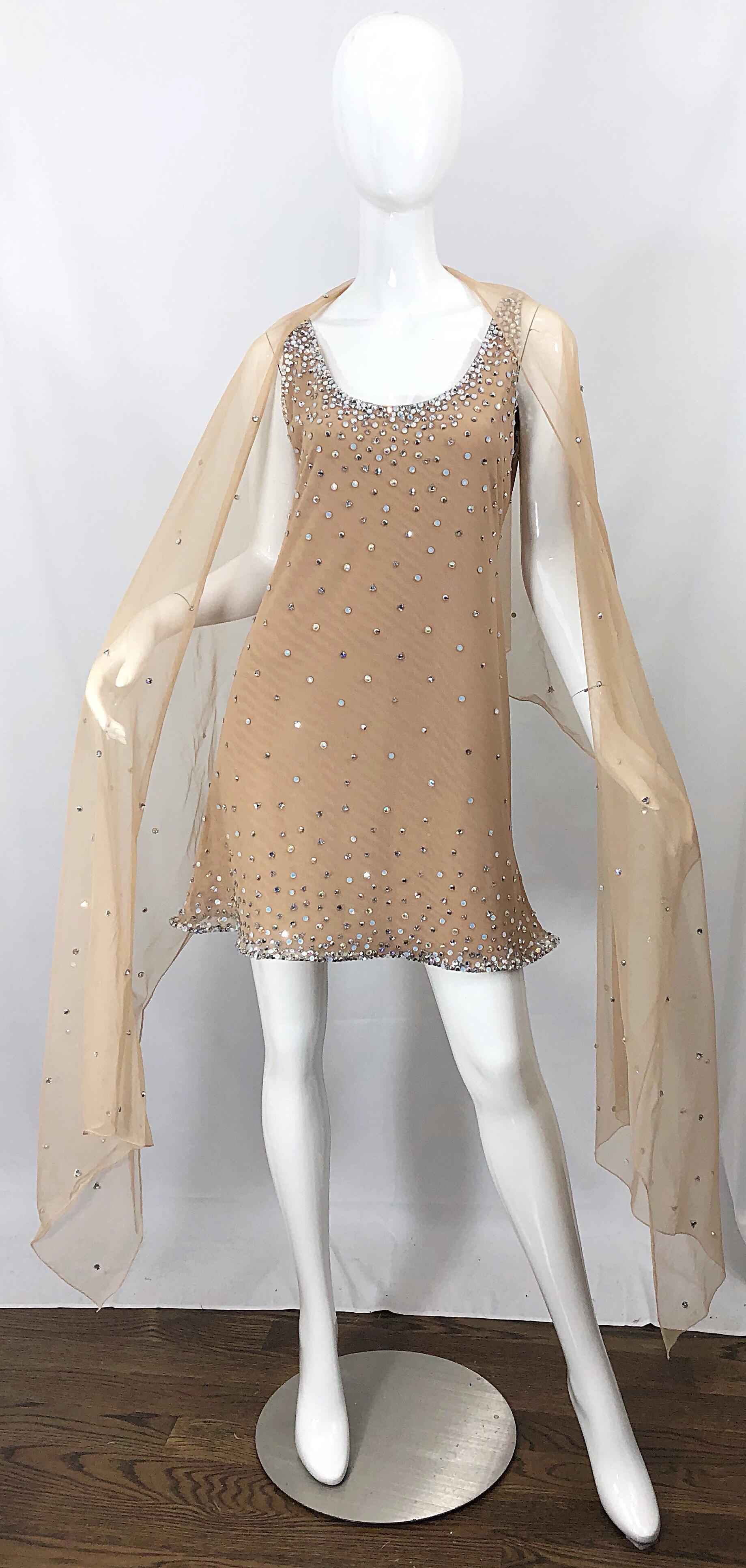 Sex and the City CD Greene Nude Beige Rhinestone Crystal Vintage Dress + Shawl 12