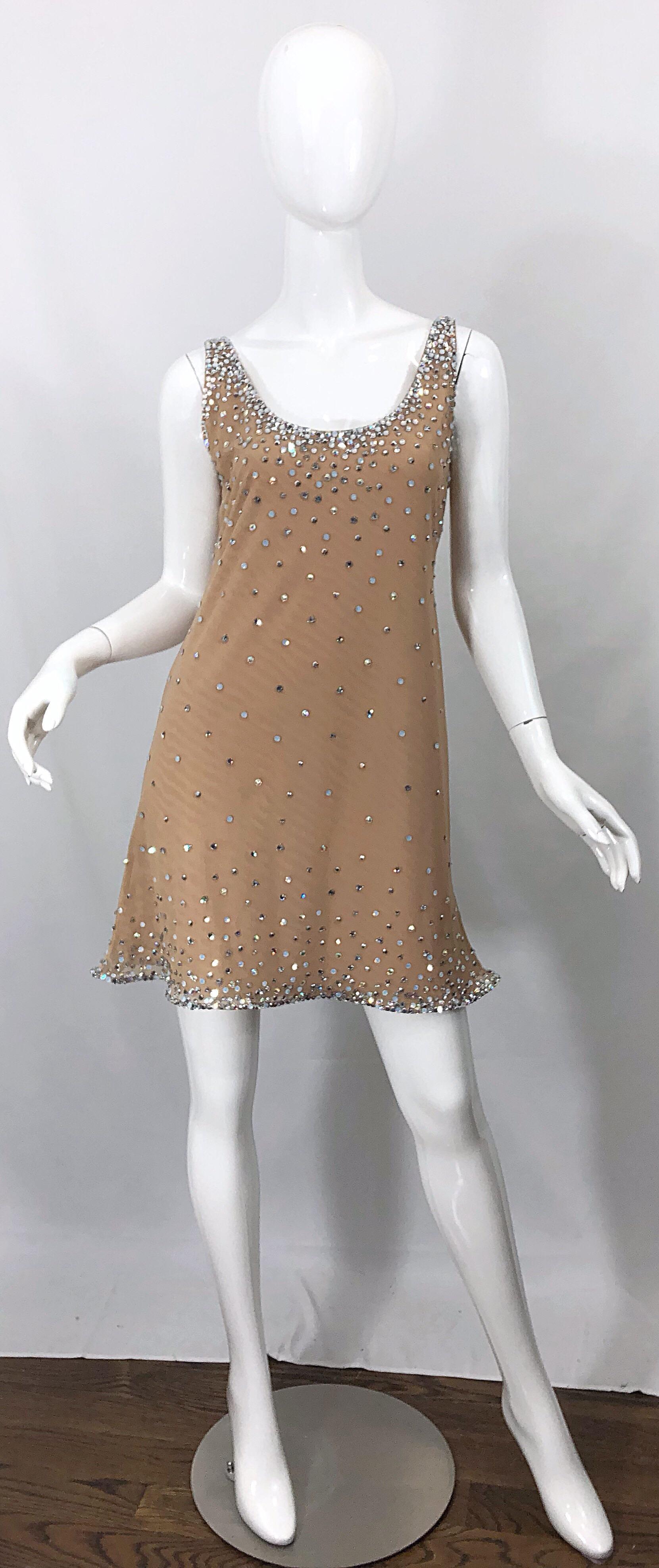 Women's Sex and the City CD Greene Nude Beige Rhinestone Crystal Vintage Dress + Shawl