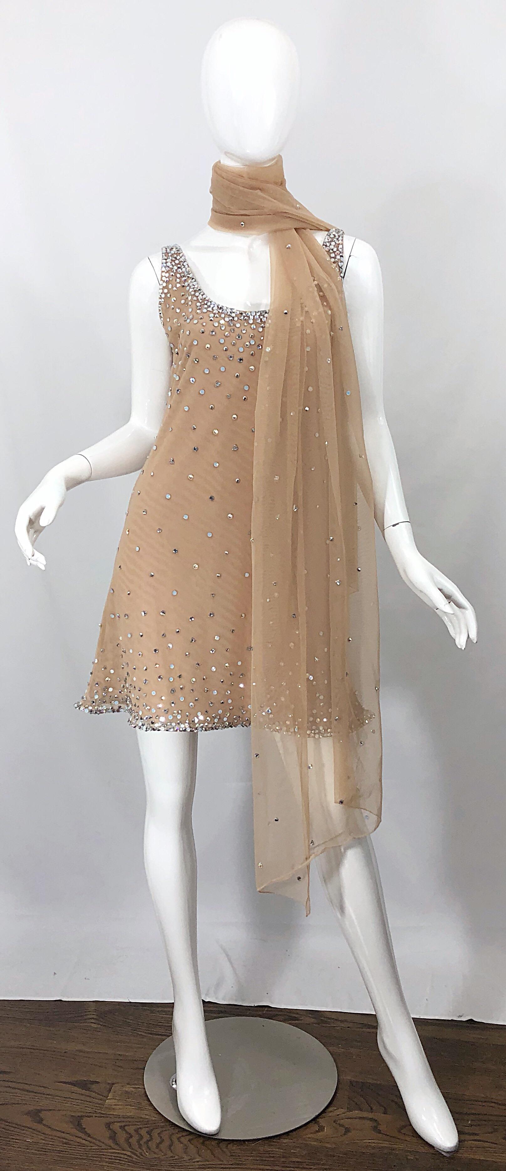 Sex and the City CD Greene Nude Beige Rhinestone Crystal Vintage Dress + Shawl 2