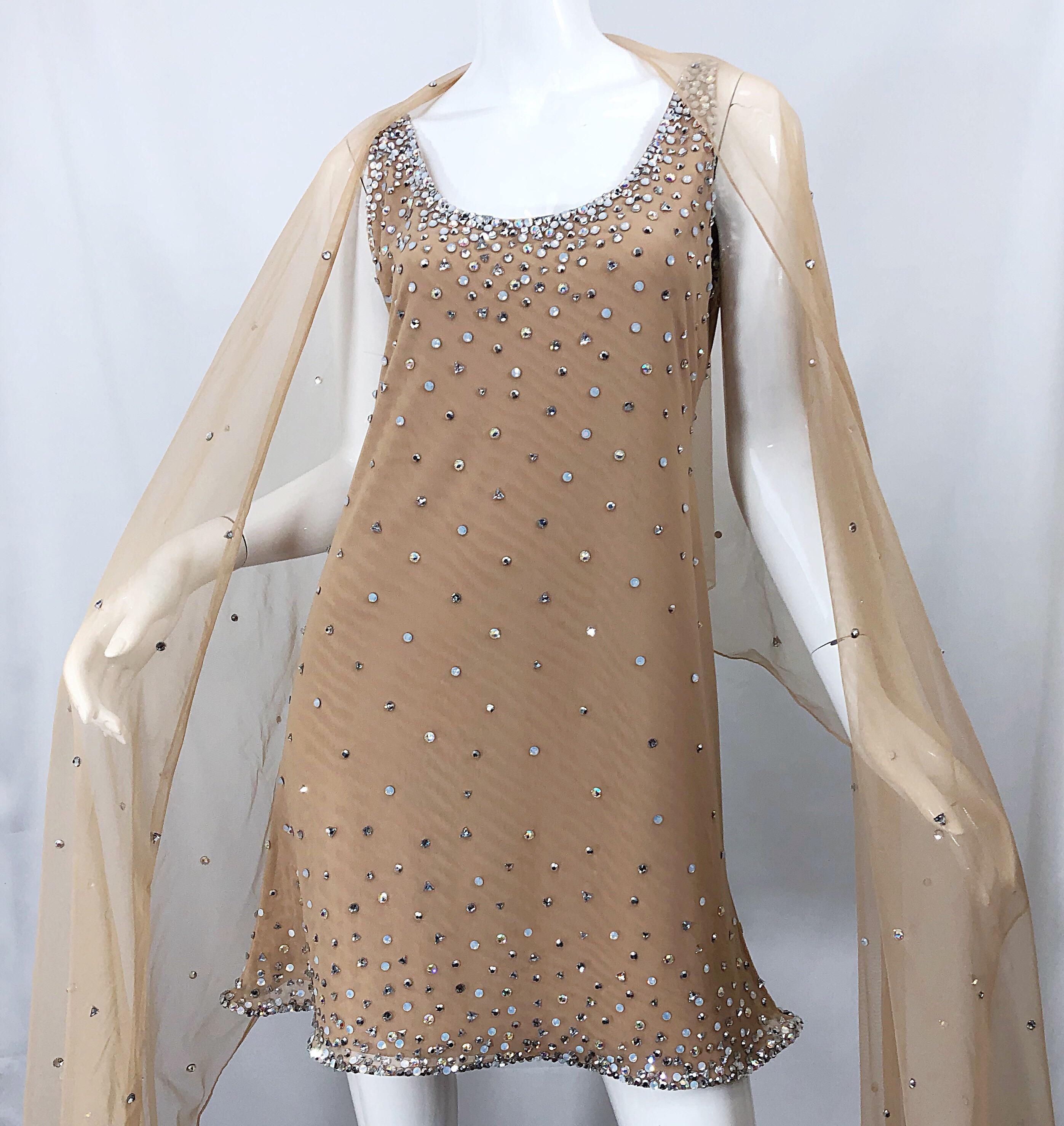 Sex and the City CD Greene Nude Beige Rhinestone Crystal Vintage Dress + Shawl 3