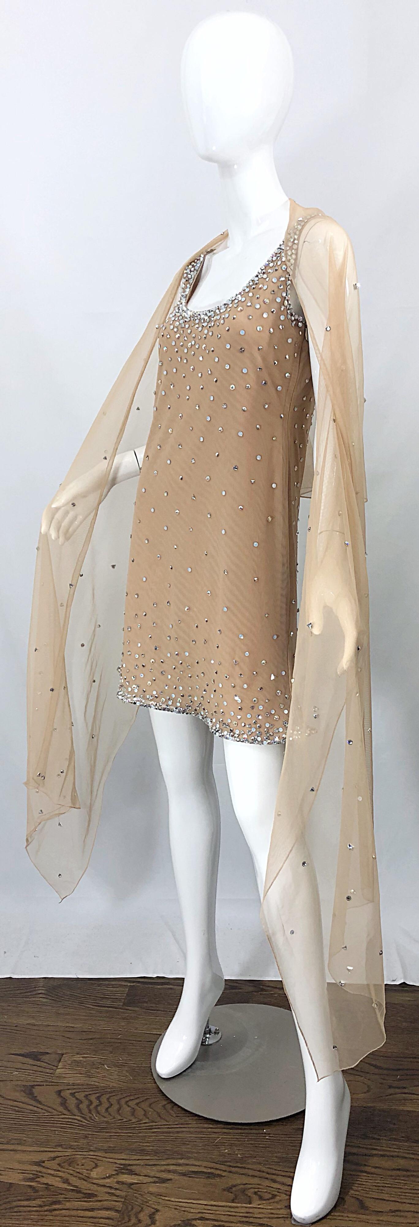 Sex and the City CD Greene Nude Beige Rhinestone Crystal Vintage Dress + Shawl 4