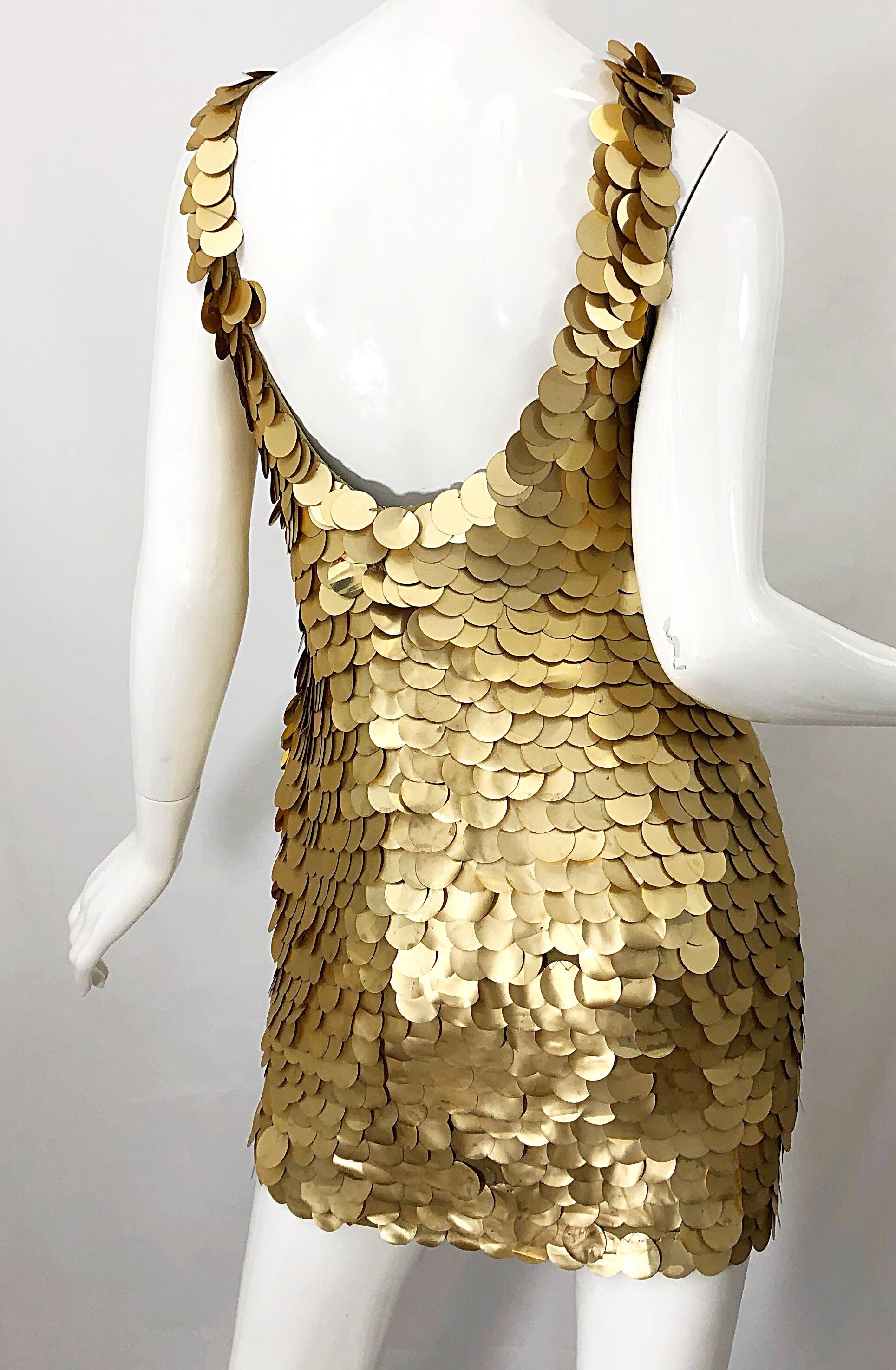 1990s CD GREENE for Bergdorf Goodman Gold Pailettes Sequin Vintage Bodycon Dress For Sale 3
