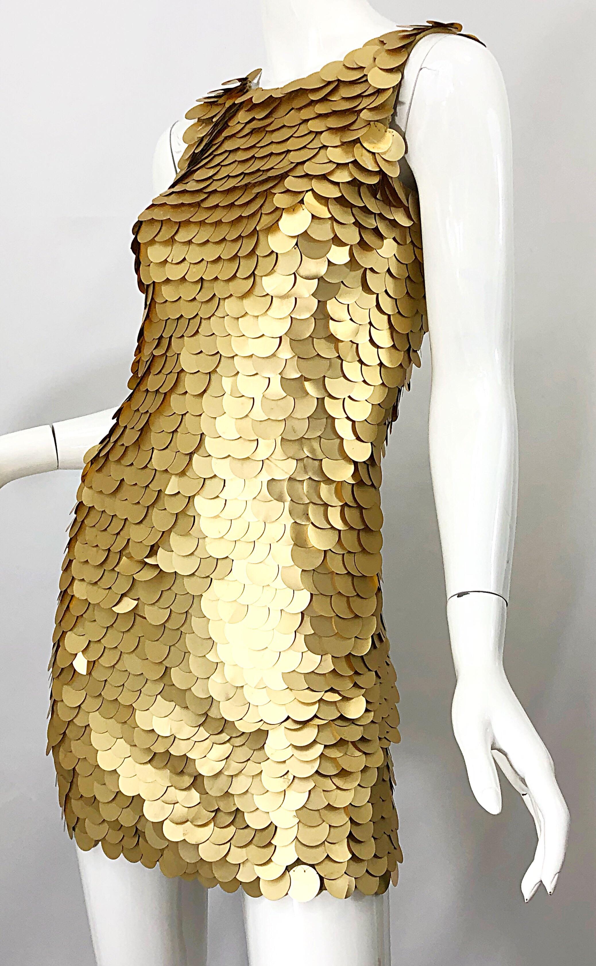 1990s CD GREENE for Bergdorf Goodman Gold Pailettes Sequin Vintage Bodycon Dress For Sale 4