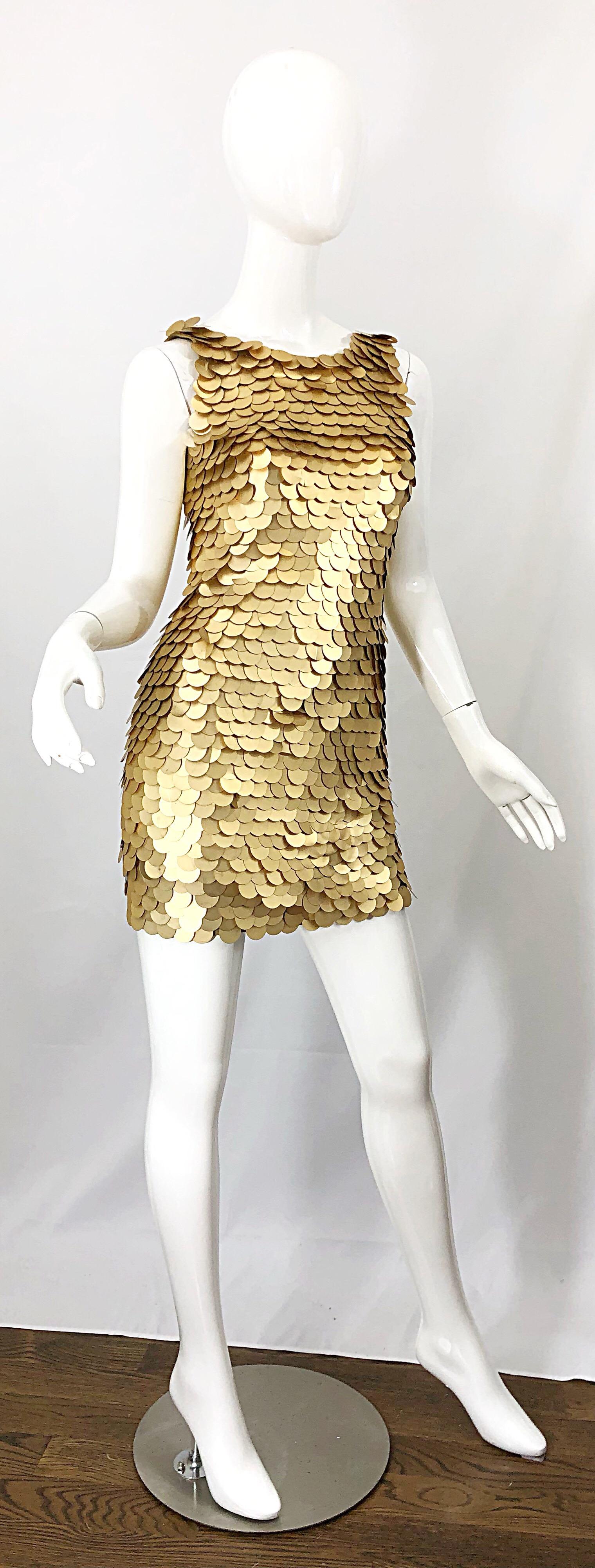 1990s CD GREENE for Bergdorf Goodman Gold Pailettes Sequin Vintage Bodycon Dress For Sale 5