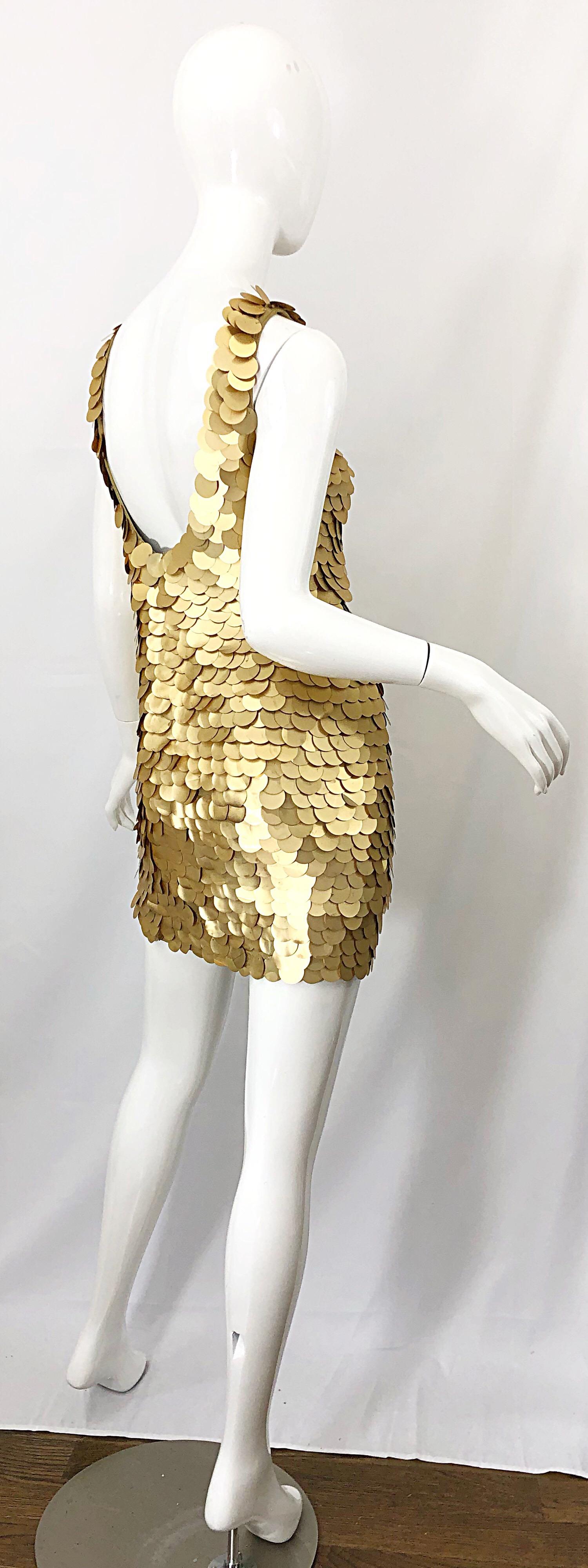 1990s CD GREENE for Bergdorf Goodman Gold Pailettes Sequin Vintage Bodycon Dress For Sale 6