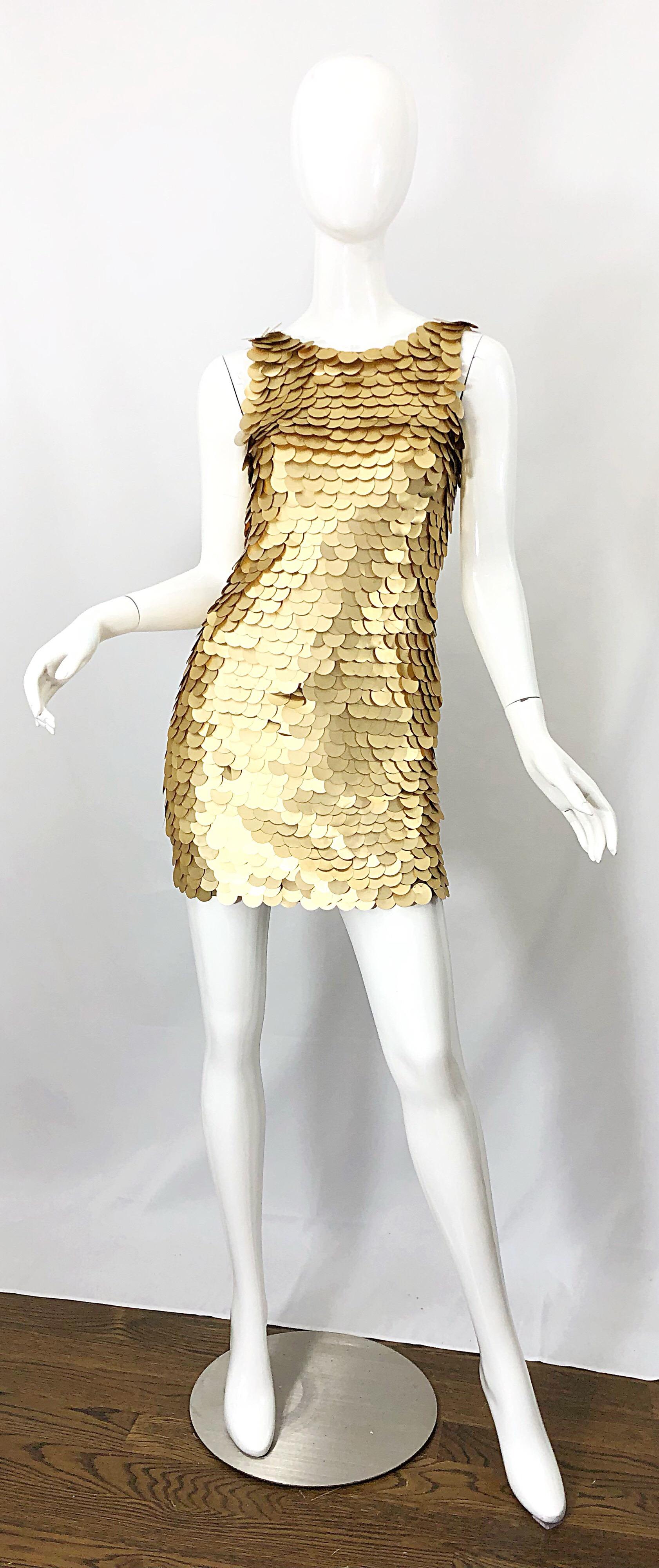 1990s CD GREENE for Bergdorf Goodman Gold Pailettes Sequin Vintage Bodycon Dress For Sale 7