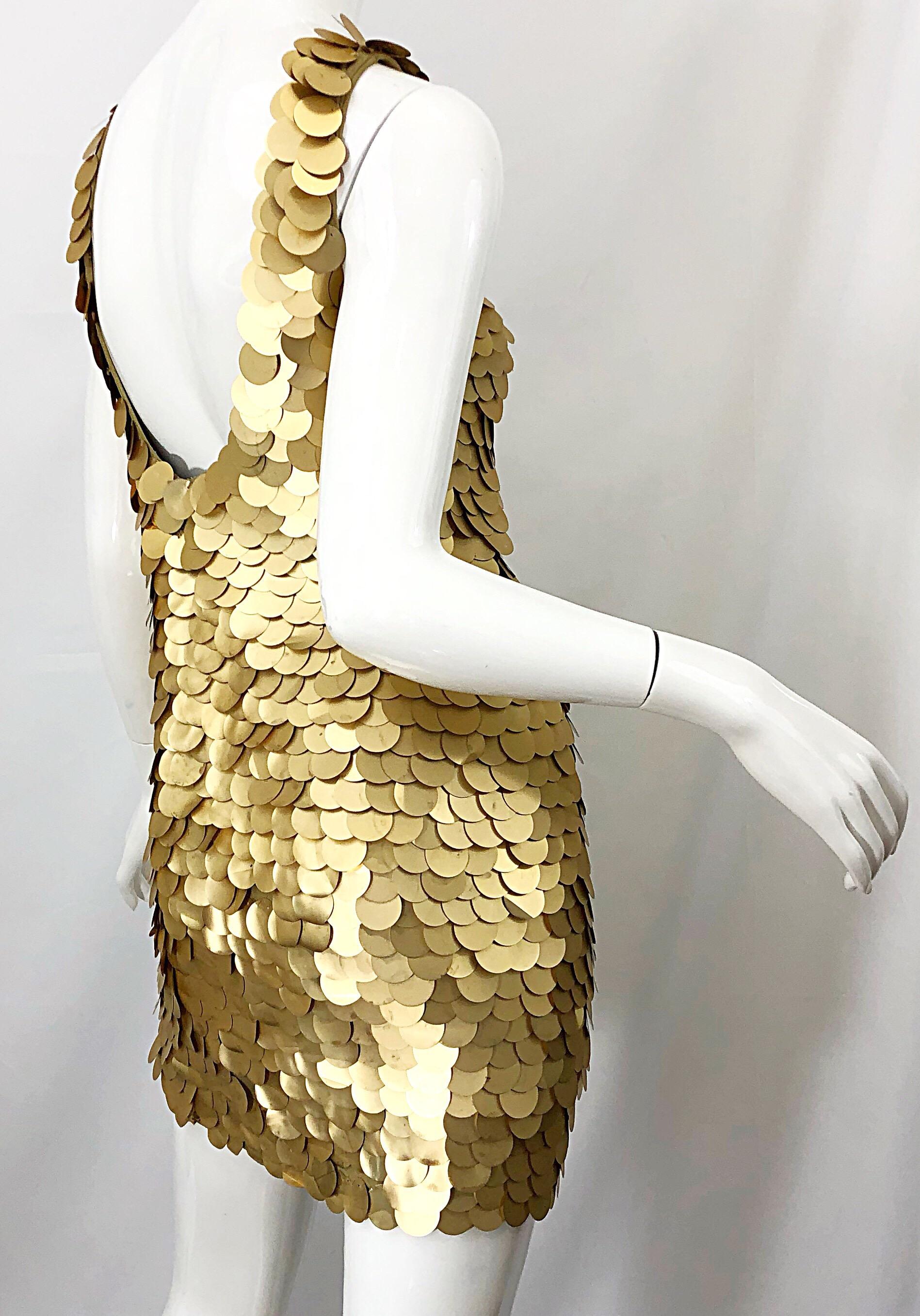 Women's 1990s CD GREENE for Bergdorf Goodman Gold Pailettes Sequin Vintage Bodycon Dress For Sale