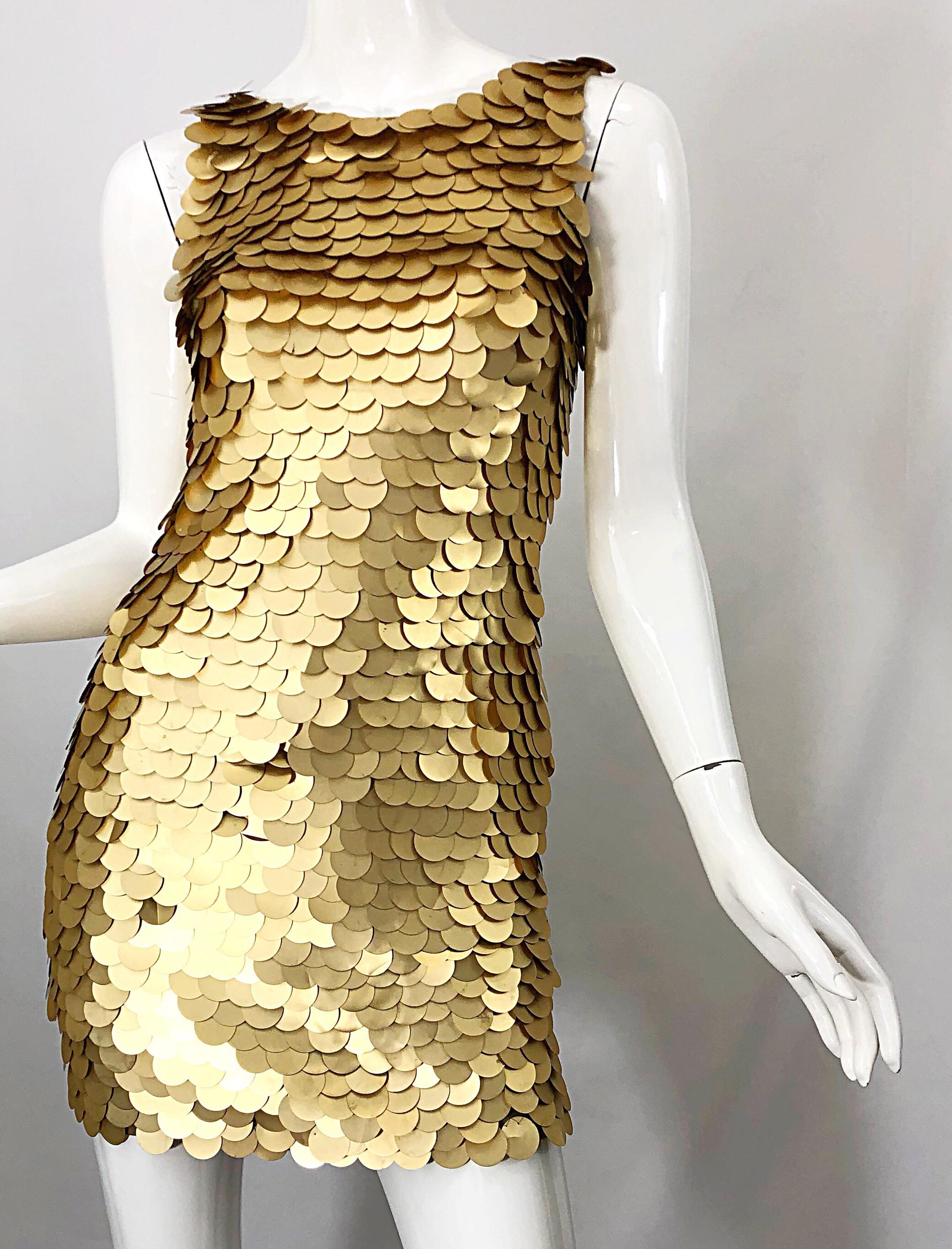 1990s CD GREENE for Bergdorf Goodman Gold Pailettes Sequin Vintage Bodycon Dress For Sale 1