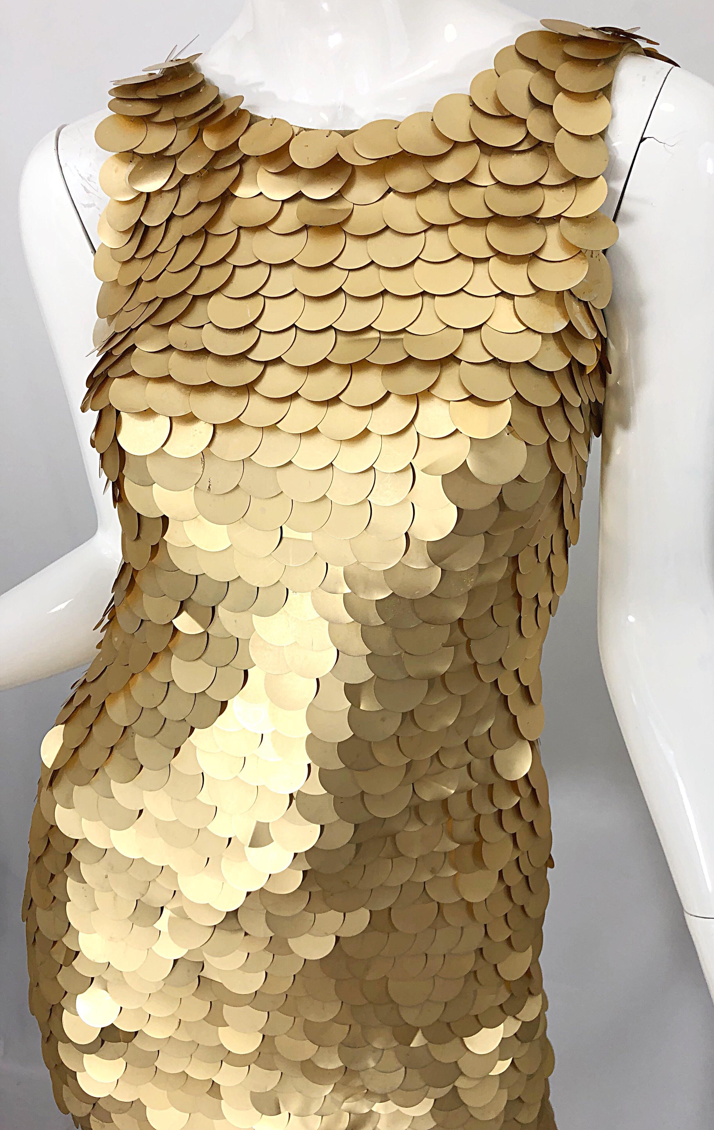 1990s CD GREENE for Bergdorf Goodman Gold Pailettes Sequin Vintage Bodycon Dress For Sale 2