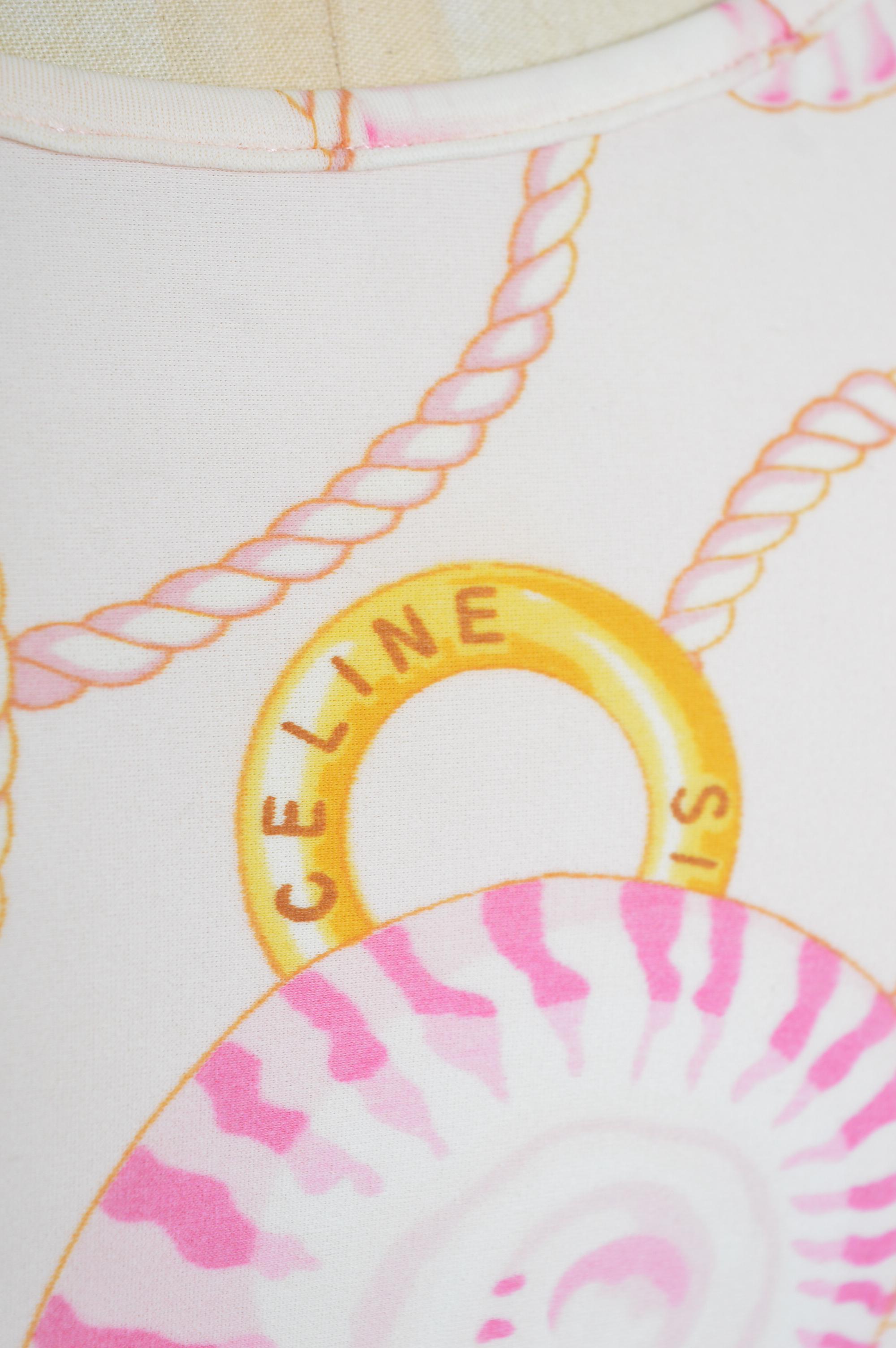 1990s CÉLINE Baroque Sea Shell Print Pastel Pink & Gold T-SHIRT & Leggings set For Sale 5
