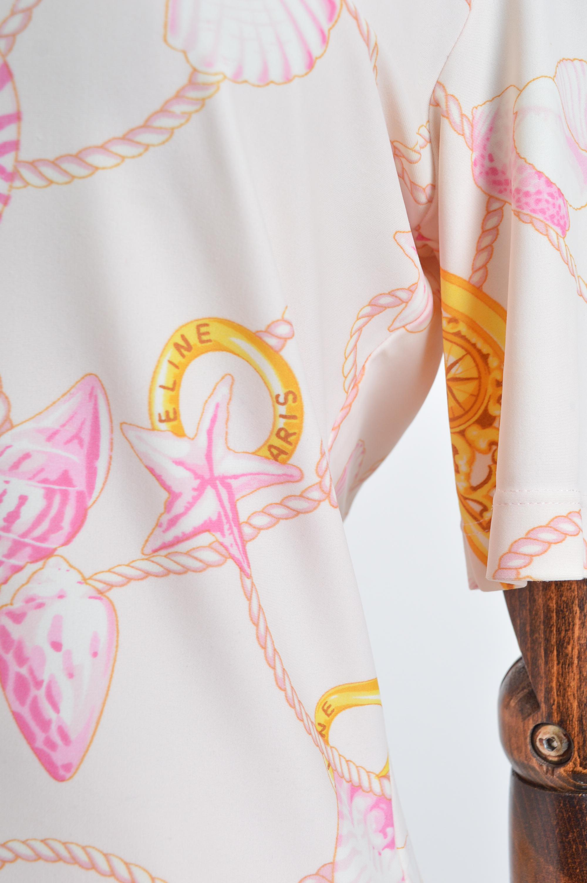 1990s CÉLINE Baroque Sea Shell Print Pastel Pink & Gold T-SHIRT & Leggings set For Sale 7