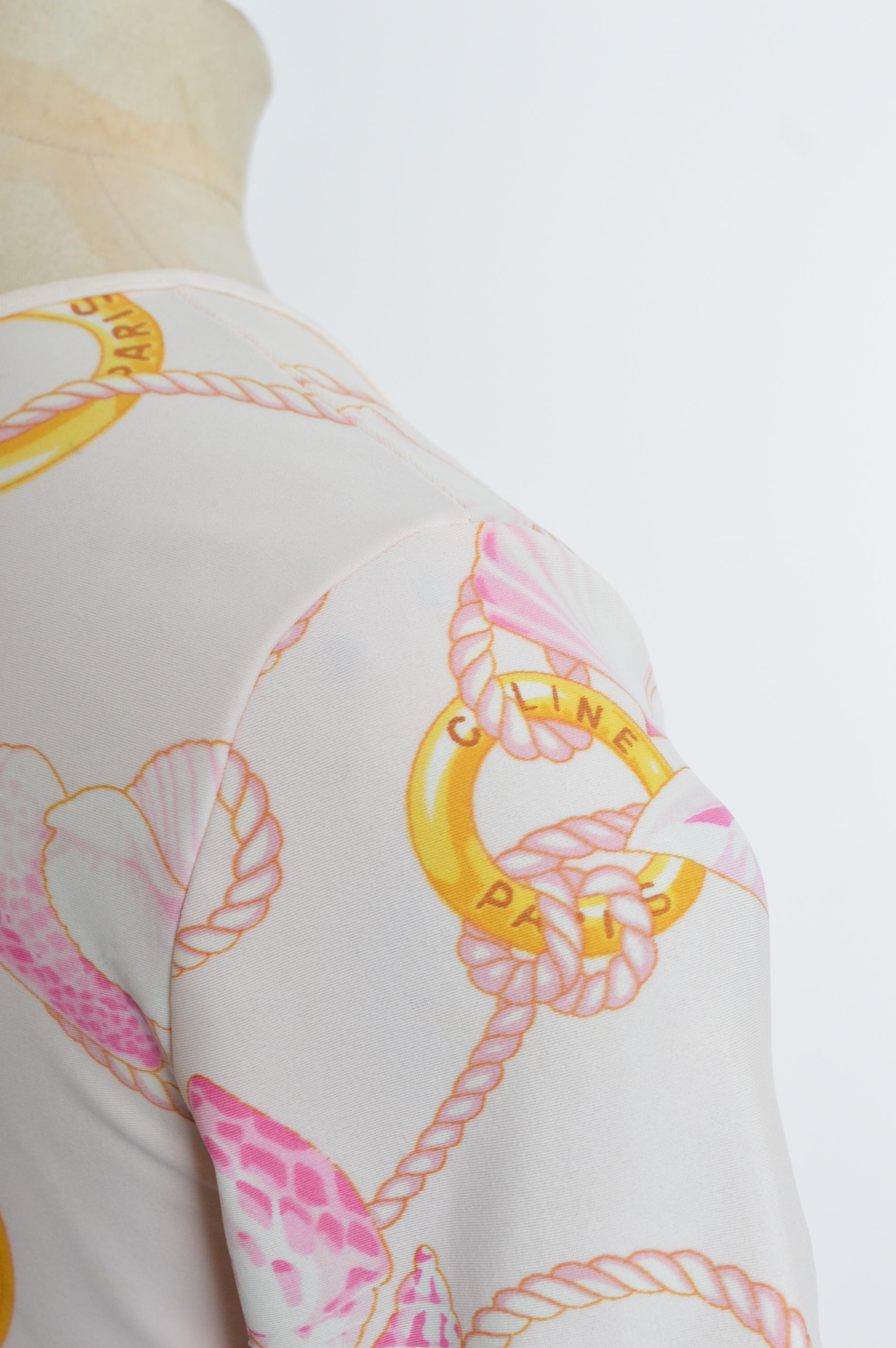 1990s CÉLINE Baroque Sea Shell Print Pastel Pink & Gold T-SHIRT & Leggings set In Fair Condition For Sale In Sheffield, GB