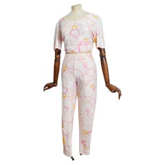 1990 CÉLINE Ensemble T-SHIRT et Leggings imprimé coquillage rose pastel et or