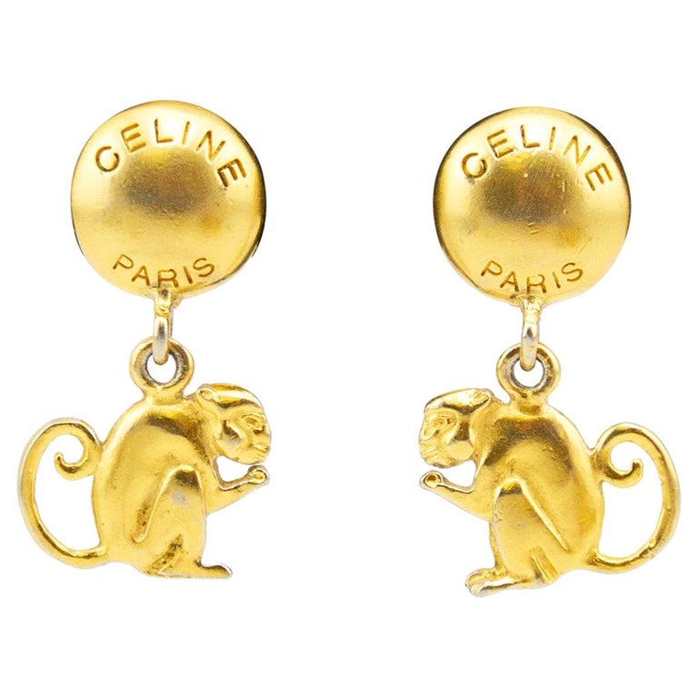 Boucles D'oreilles Vintage Céline Double C Plaqué Or - Pendantes Avec Fermoir Clip
