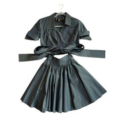1990s Céline Iridescent Forest Green Set - Wrap Bodice & Godet Skirt