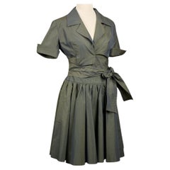 1990s Céline Iridescent Forest Green Set - Wrap Bodice & Godet Skirt
