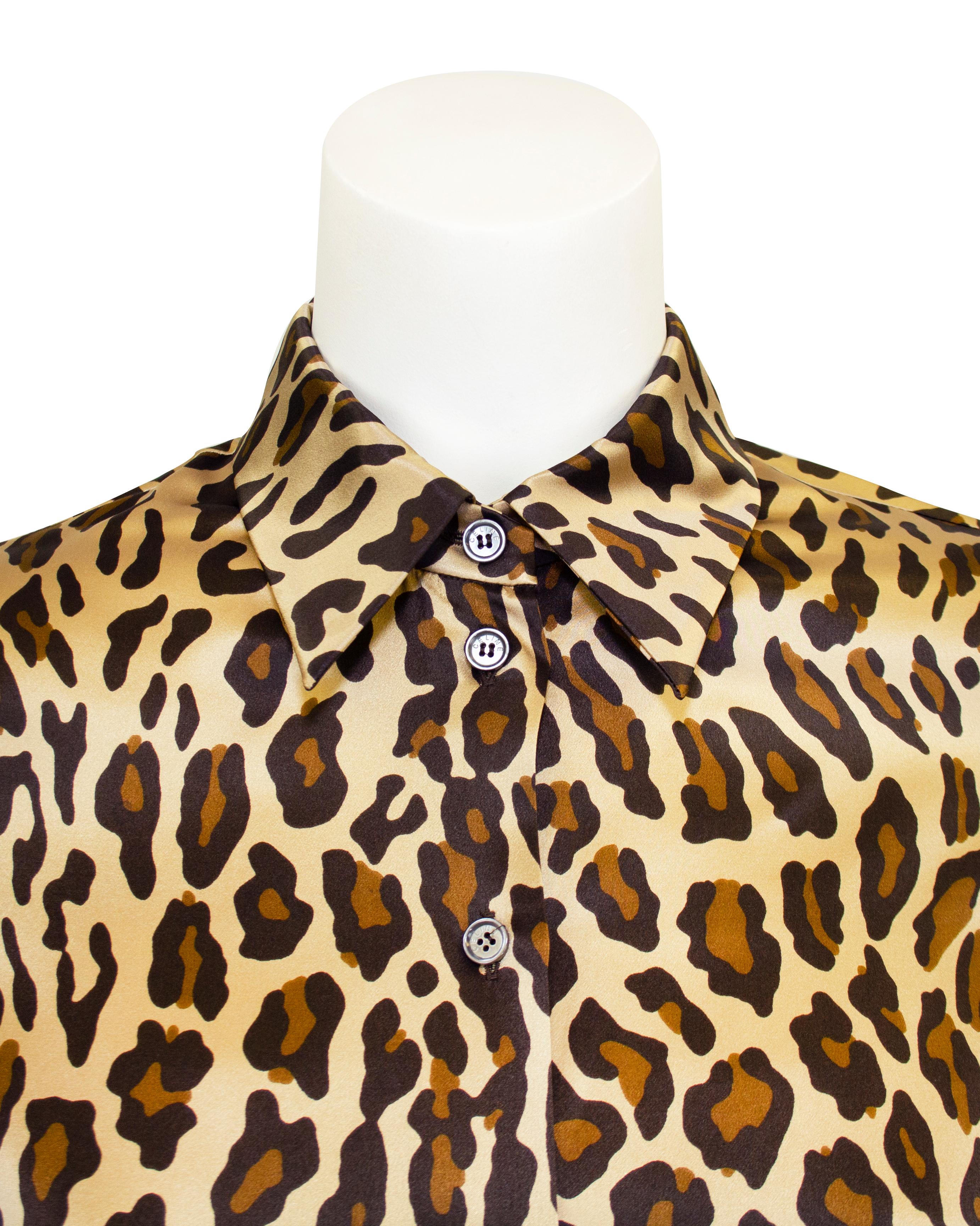 Women's or Men's 1990s Celine Leopard Print Silk Shirt 