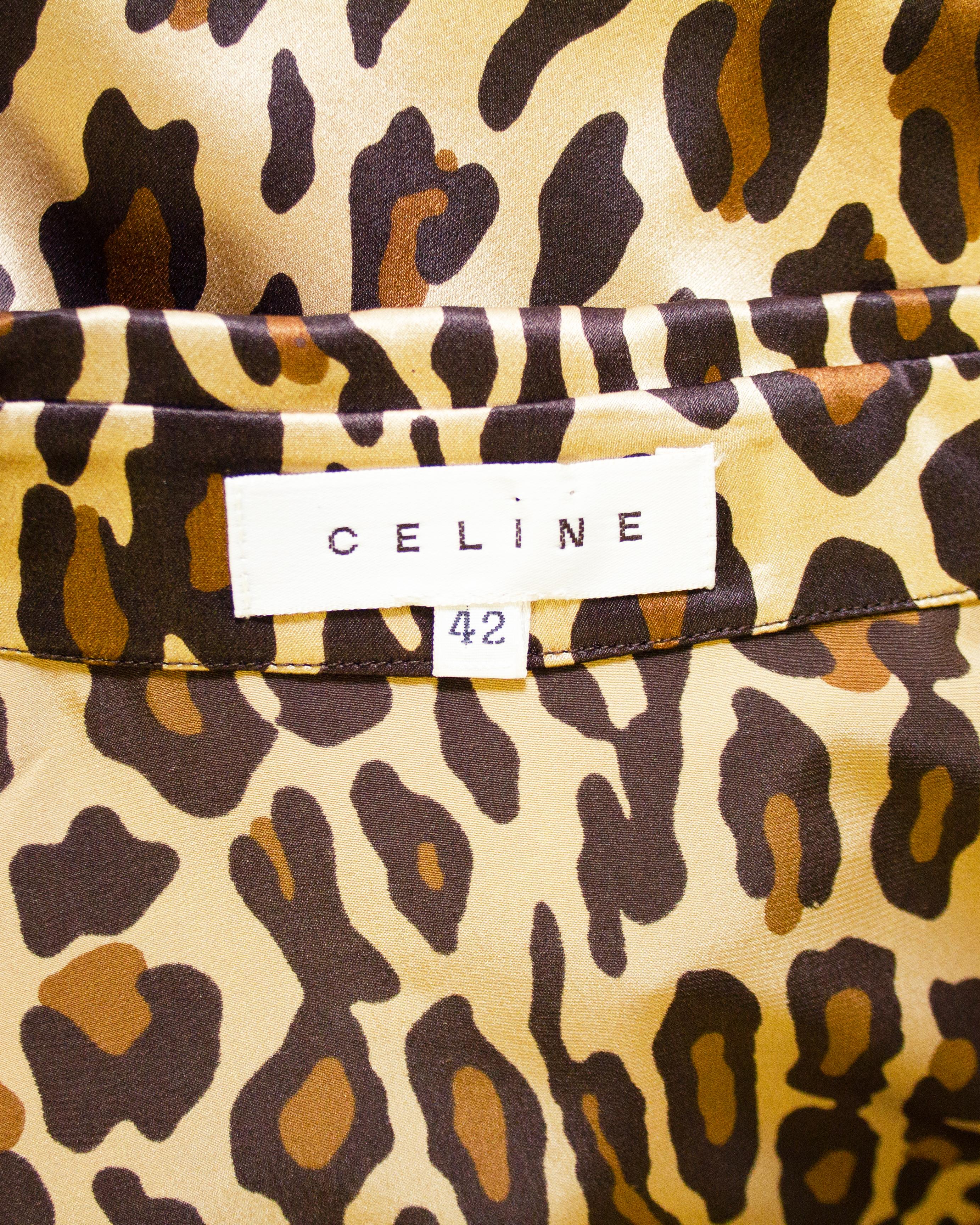 1990s Celine Leopard Print Silk Shirt  1
