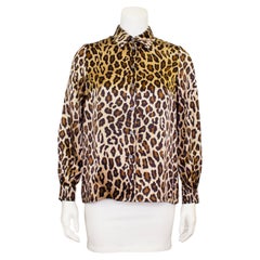 Vintage 1990s Celine Leopard Print Silk Shirt 