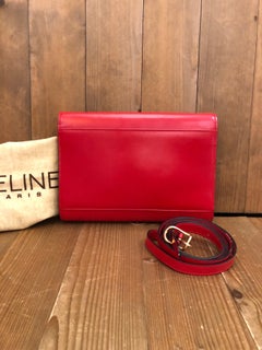 1990s Celine Red Leather Two-Way Ring Bag