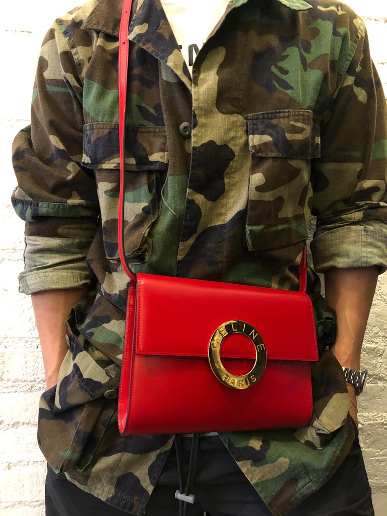 1990s Celine Red Leather Two-Way Ring Bag at 1stDibs