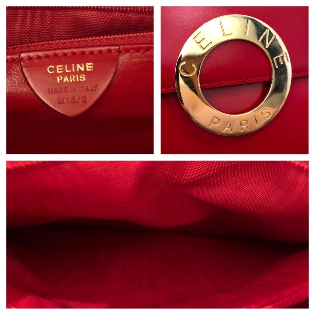 Women's 1990s Celine Red Leather Two-Way Ring Bag