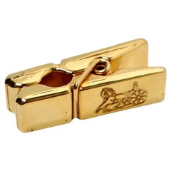 Vintage 1990s Celine Small Gold-Tone Clothespin Style Tie Clip