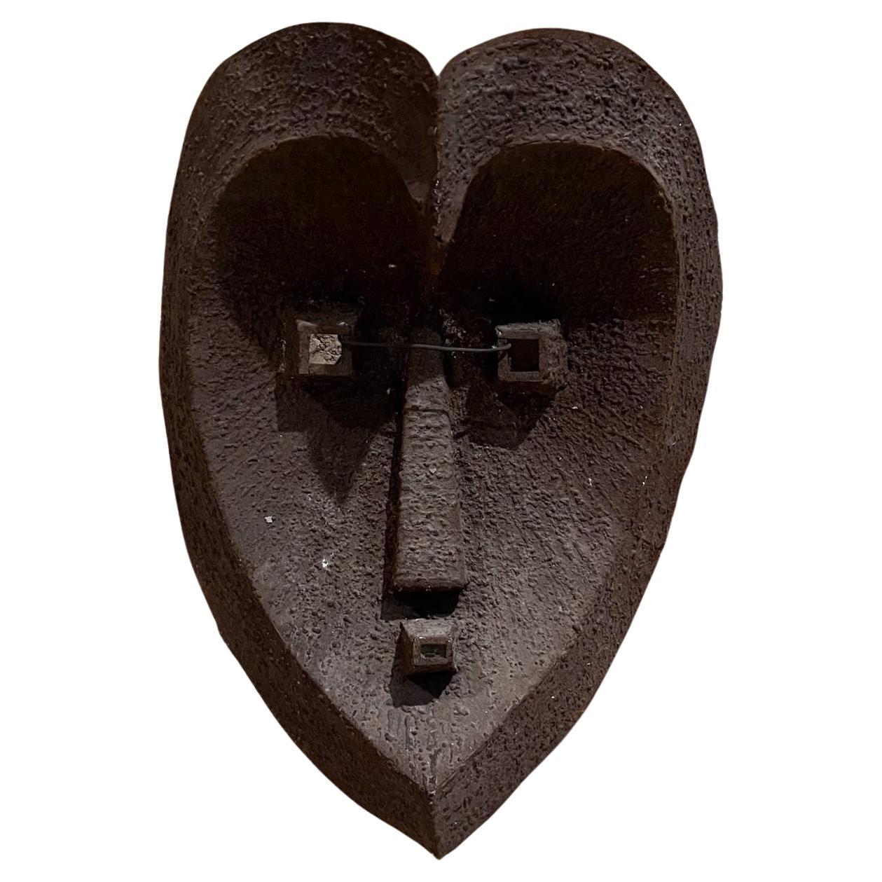 1990s Ceremonial Metal Mask Iron Heart Modern Cubist Design For Sale