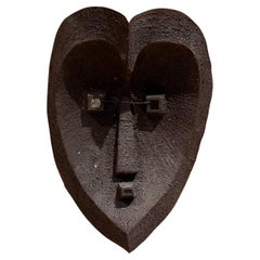 Vintage 1990s Ceremonial Metal Mask Iron Heart Modern Cubist Design
