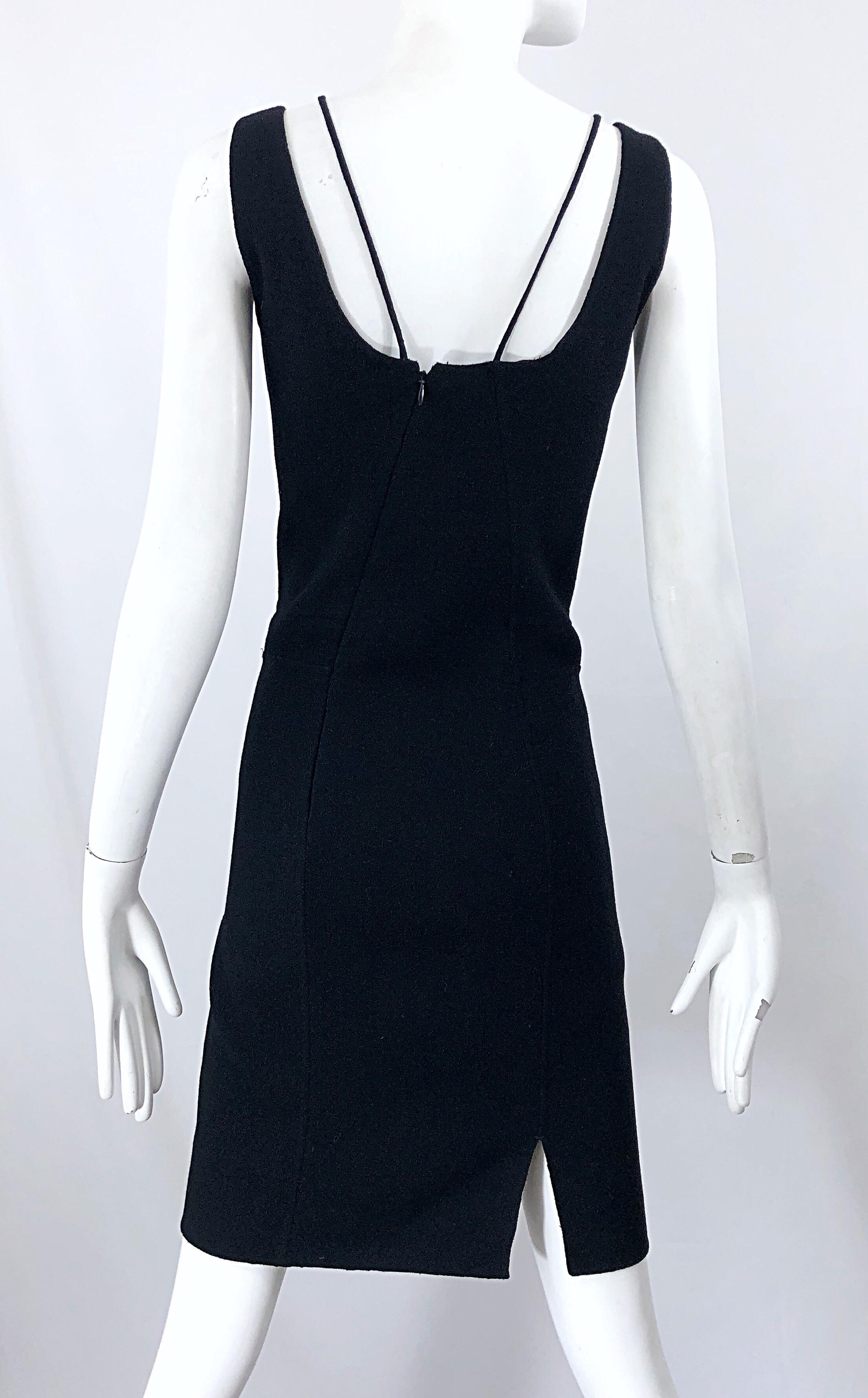 1990s Chado Ralph Rucci Size 4 Black Wool Bondage Necklace Vintage 90s Dress For Sale 6