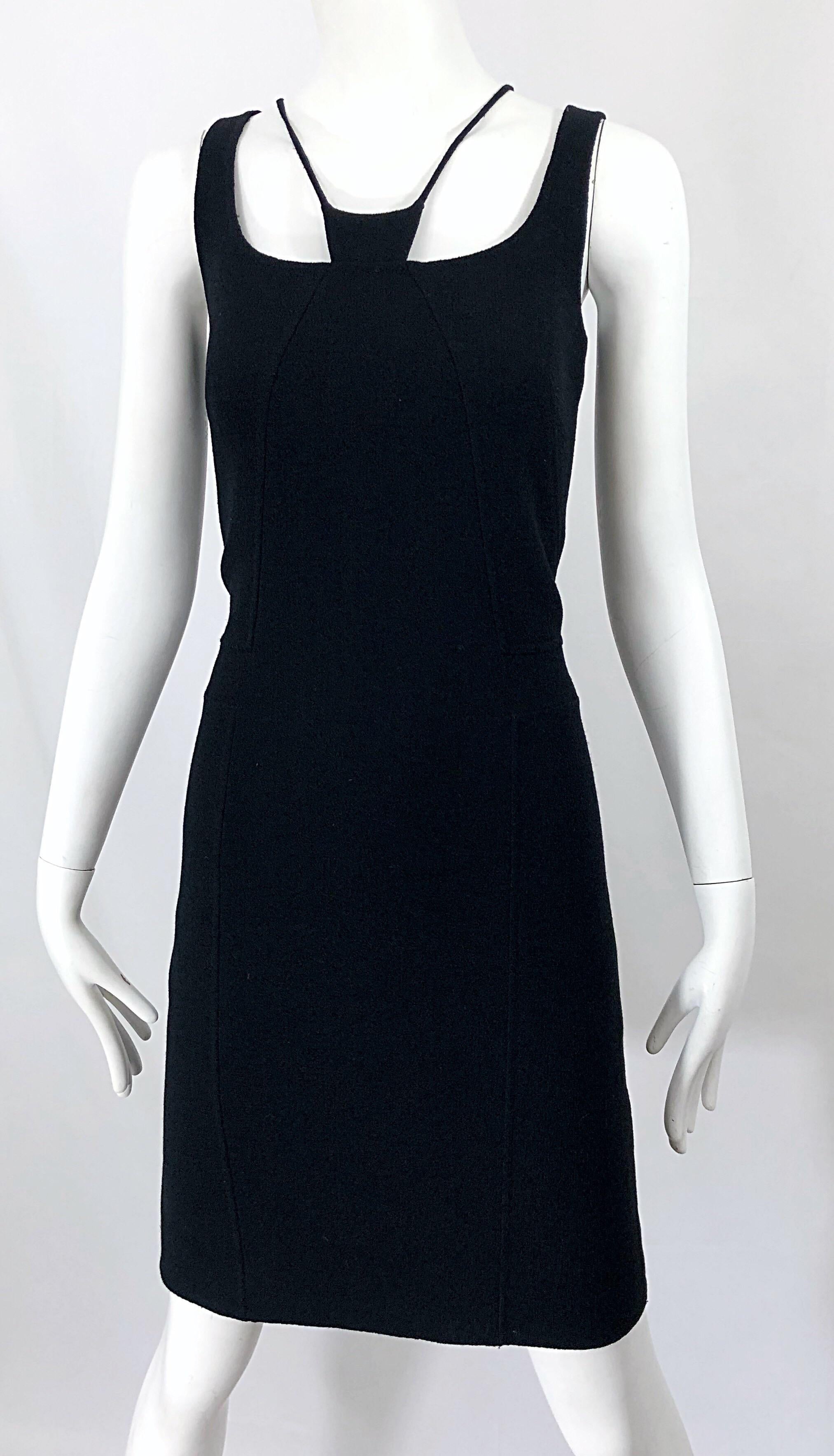 1990s Chado Ralph Rucci Size 4 Black Wool Bondage Necklace Vintage 90s Dress For Sale 9