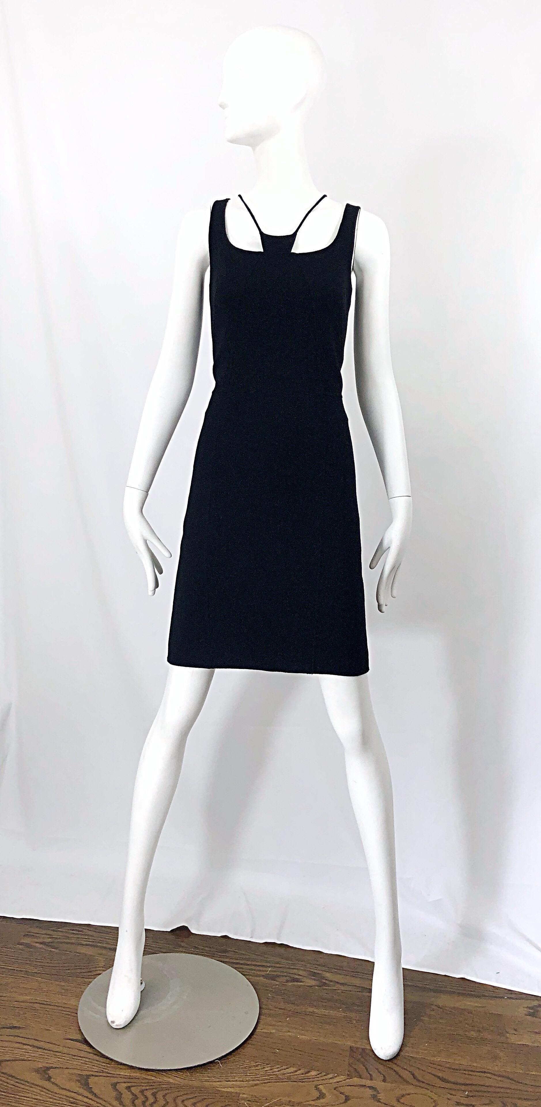 1990er Chado Ralph Rucci Seltene Schwarze Bondage Vintage 90er Kleid aus Wolle Größe 4 / 6 im Angebot 11