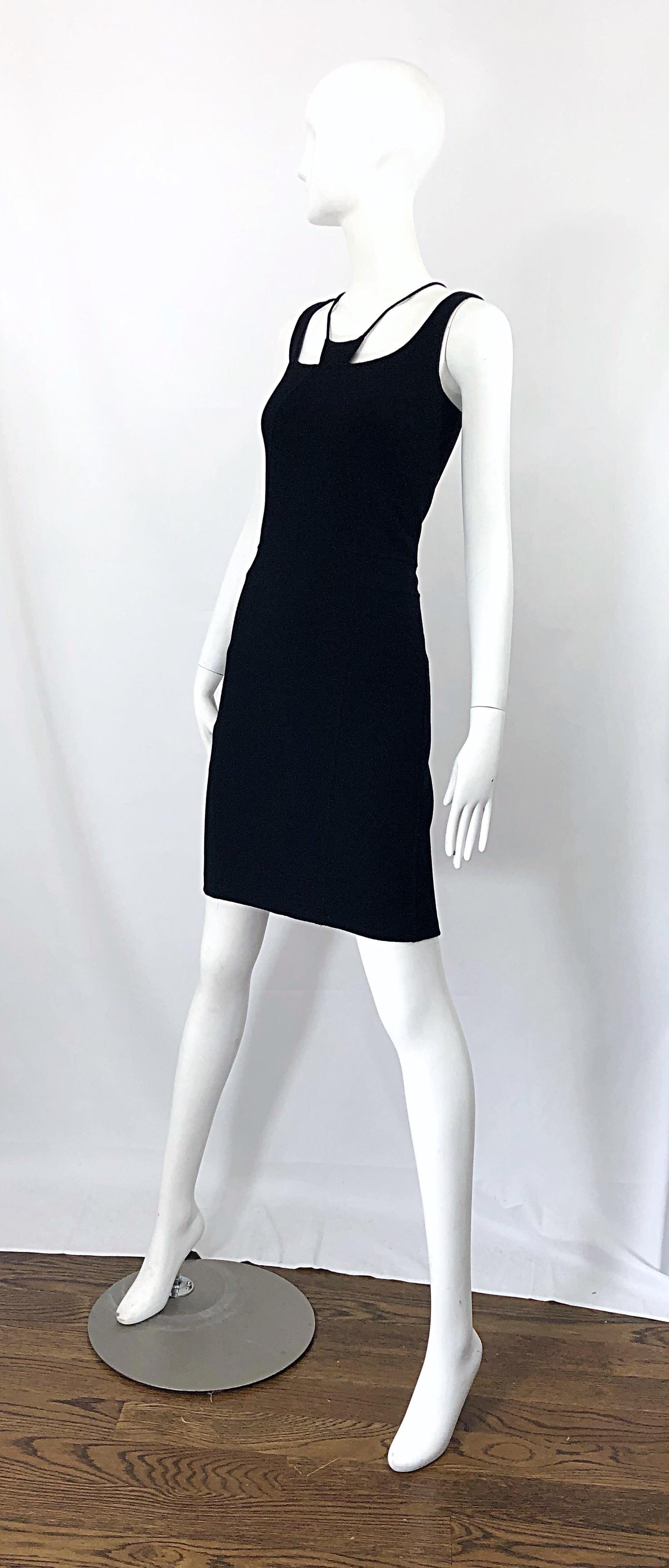 1990s Chado Ralph Rucci Size 4 Black Wool Bondage Necklace Vintage 90s Dress For Sale 2