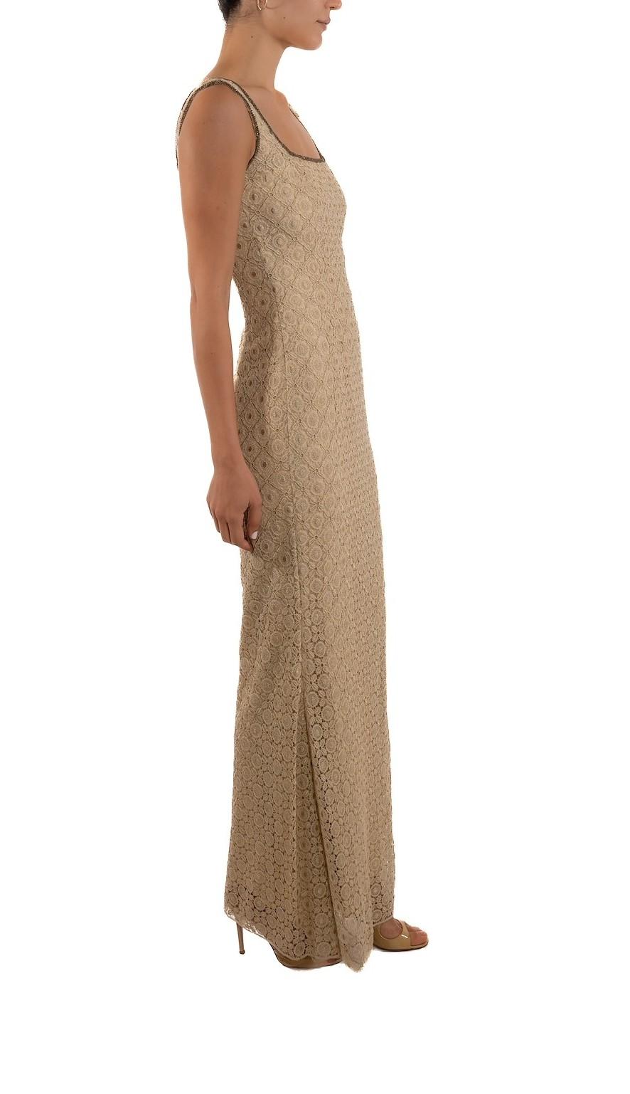 1990S Champagne Metallic Lace Silk Lined Gown For Sale 1