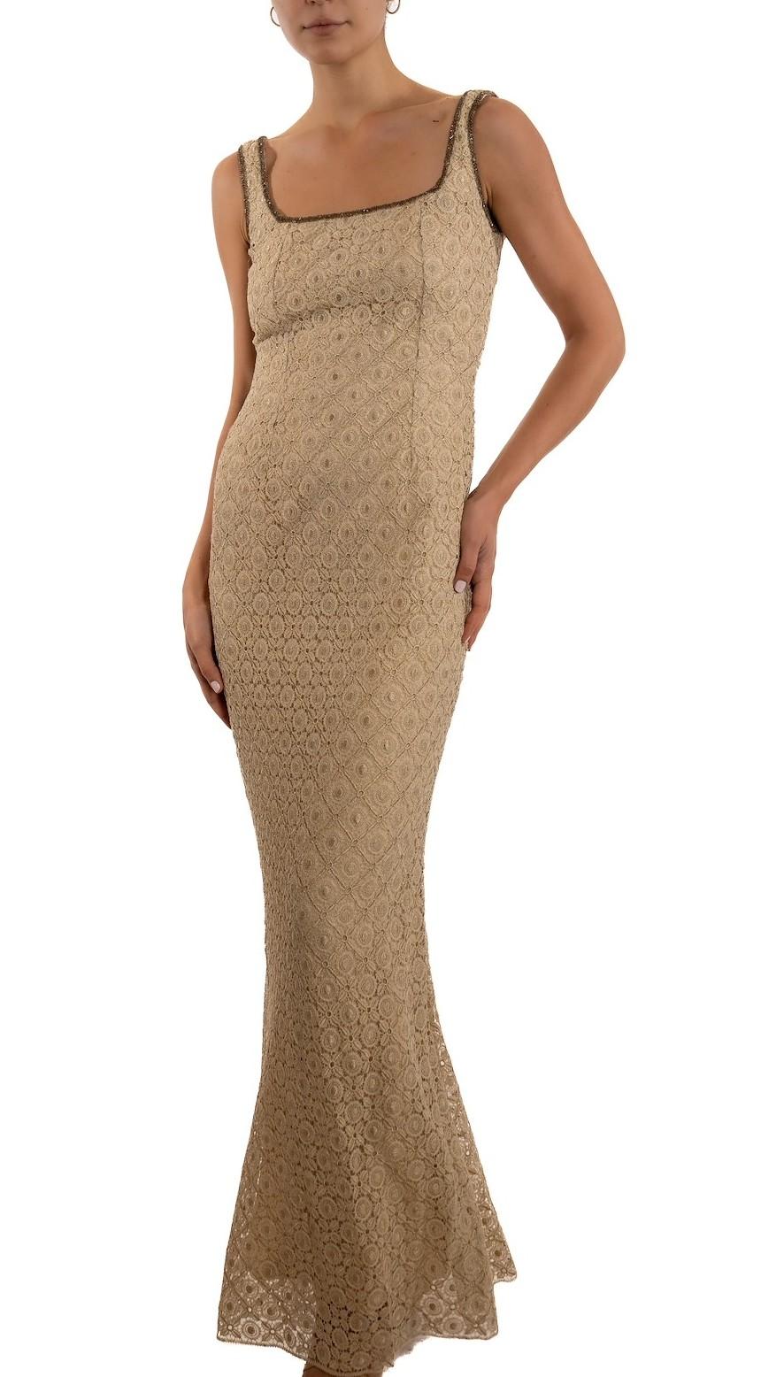 1990S Champagne Metallic Lace Silk Lined Gown For Sale 2