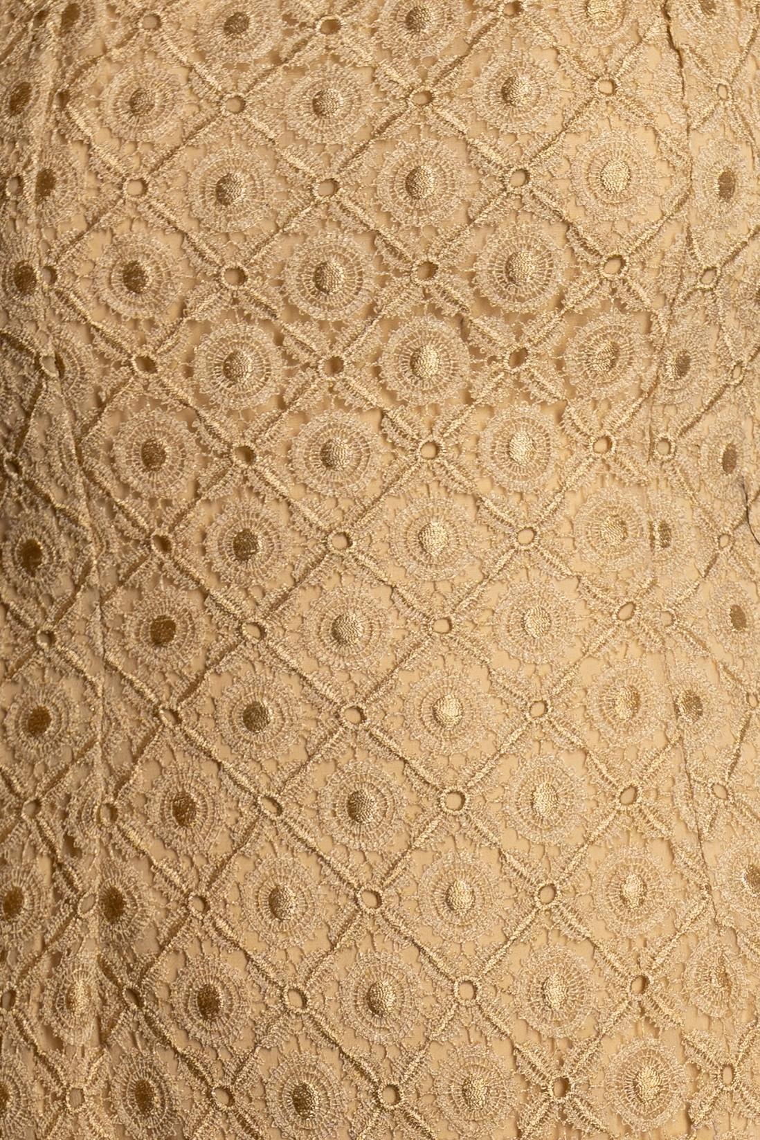 1990S Champagne Metallic Lace Silk Lined Gown For Sale 3