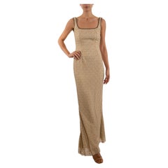 1990S Champagne Metallic Lace Silk Lined Gown