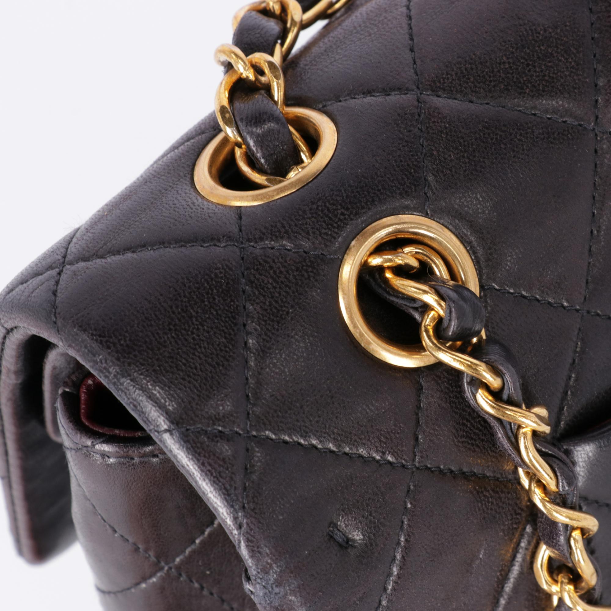 1990s Chanel 2.55 Black Leather Bag 25 cm With Chain 8