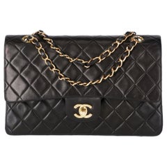 1990s Chanel 2.55 Black Leather Bag 25 cm With Chain
