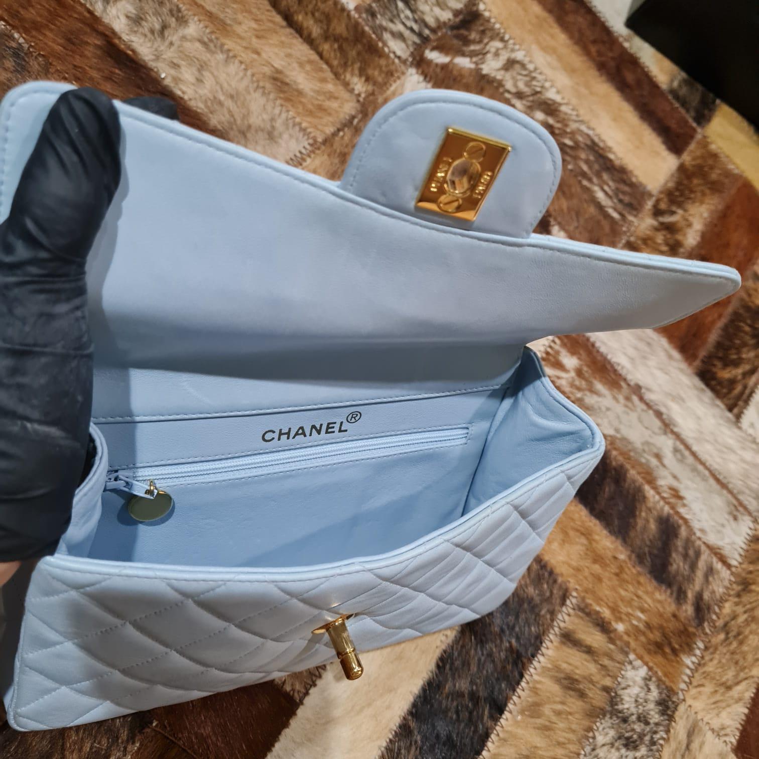 1990s Chanel Baby Blue Leather Double Face Flap Bag 6