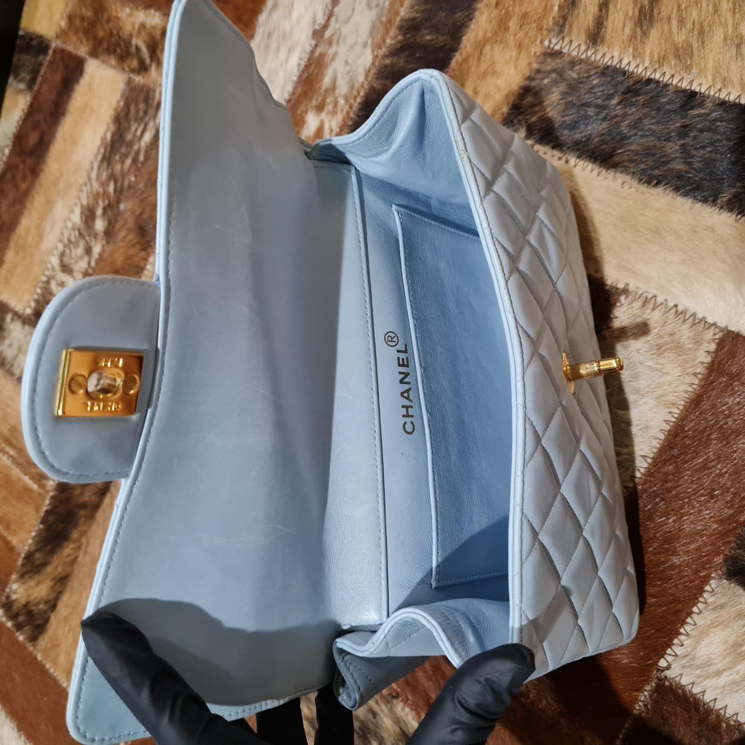 1990s Chanel Baby Blue Leather Double Face Flap Bag 8