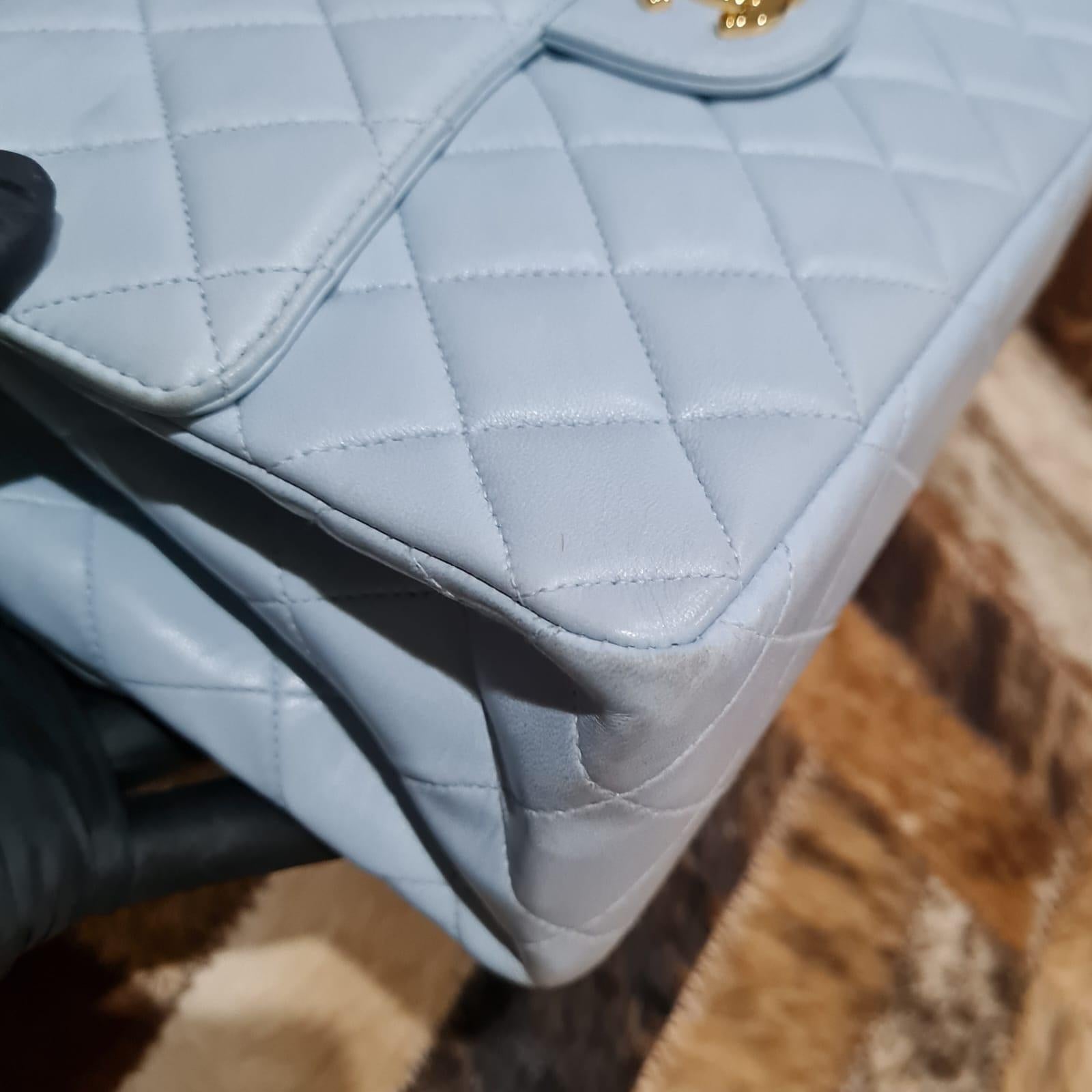 1990s Chanel Baby Blue Leather Double Face Flap Bag 9