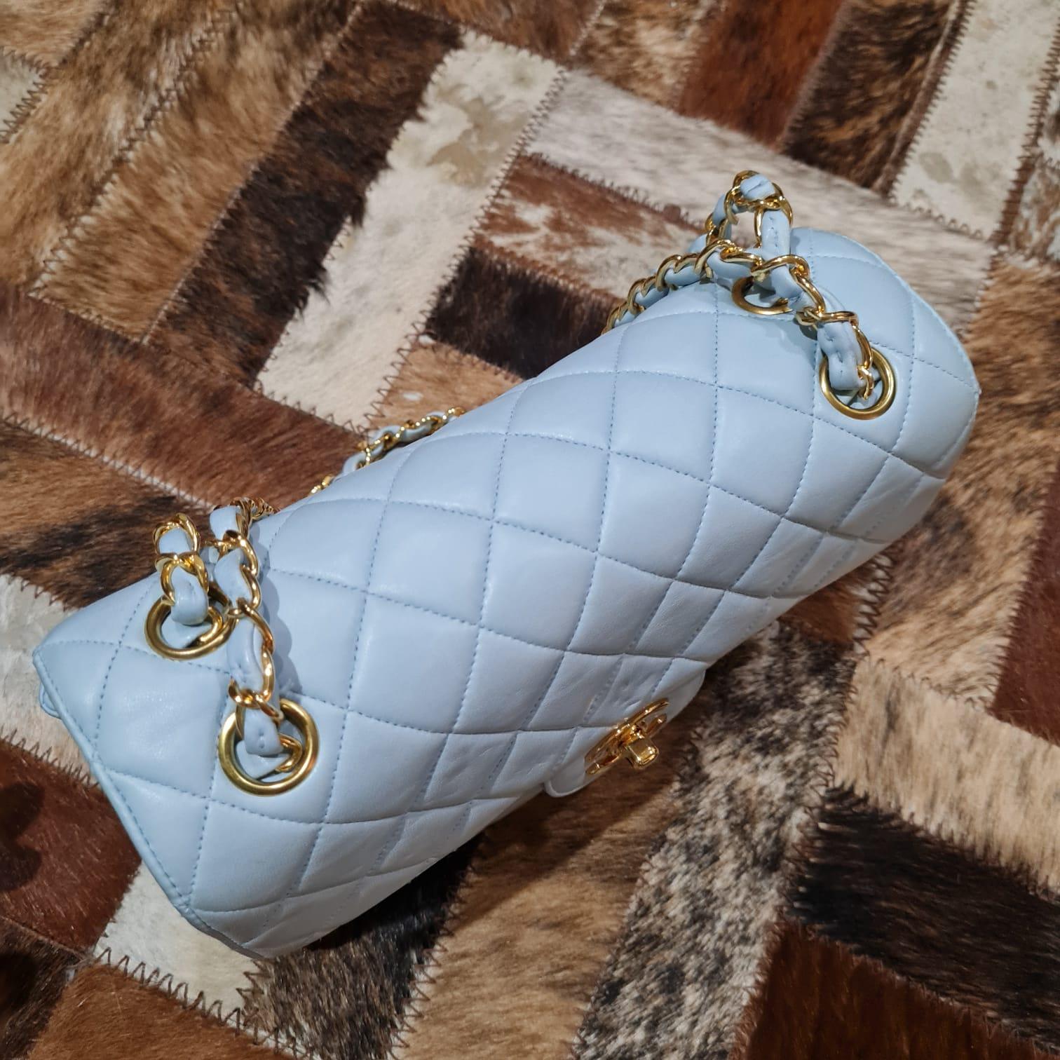 1990s Chanel Baby Blue Leather Double Face Flap Bag 10