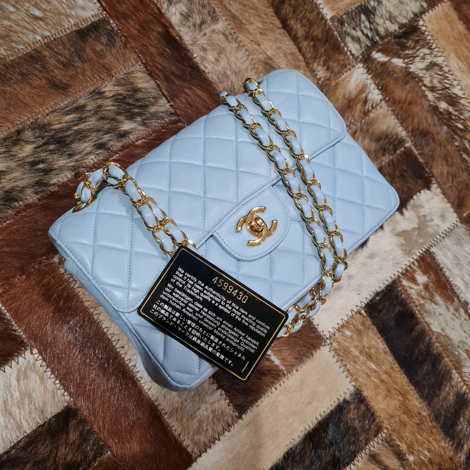 1990s Chanel Baby Blue Leather Double Face Flap Bag 12