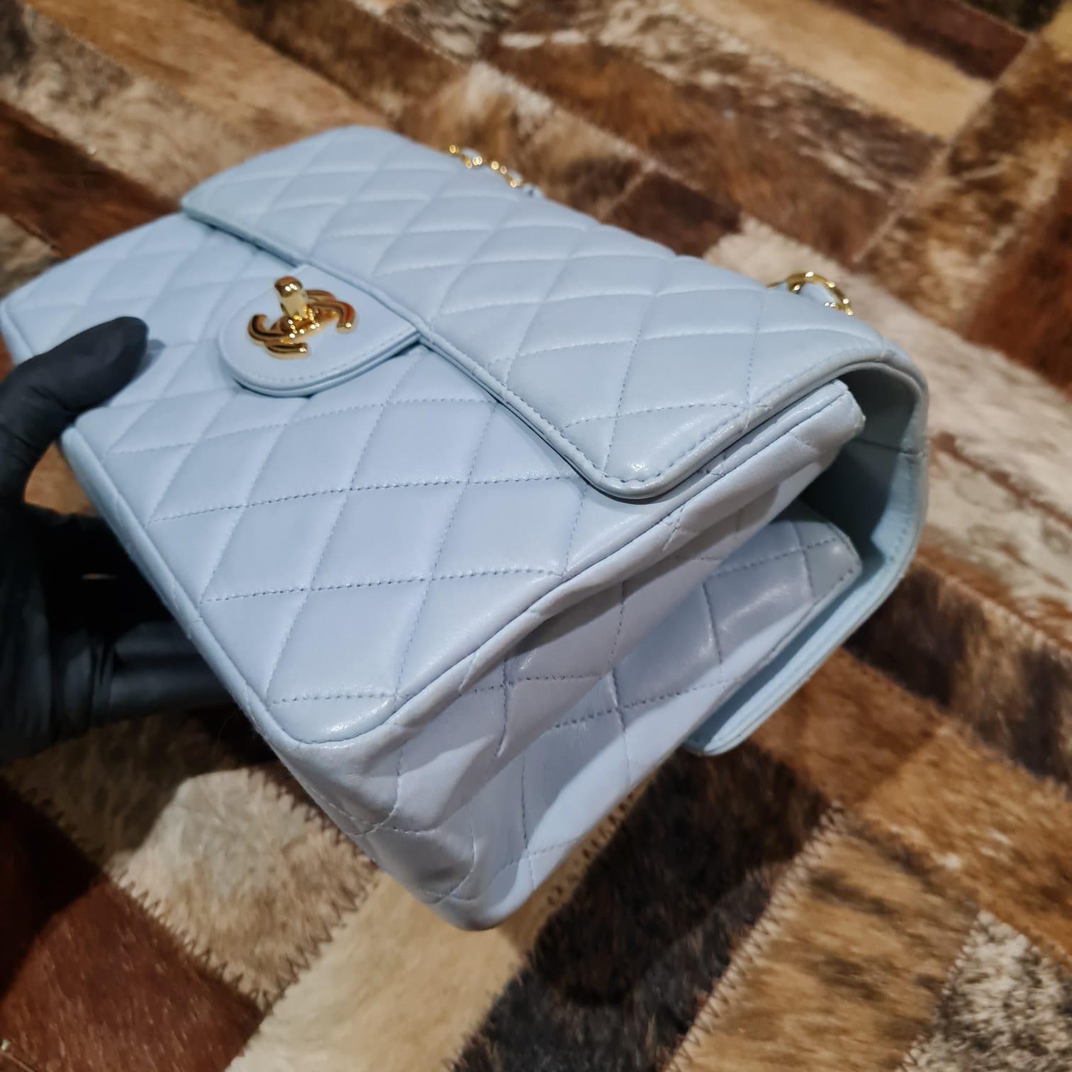 1990s Chanel Baby Blue Leather Double Face Flap Bag In Good Condition In Jakarta, Daerah Khusus Ibukota Jakarta