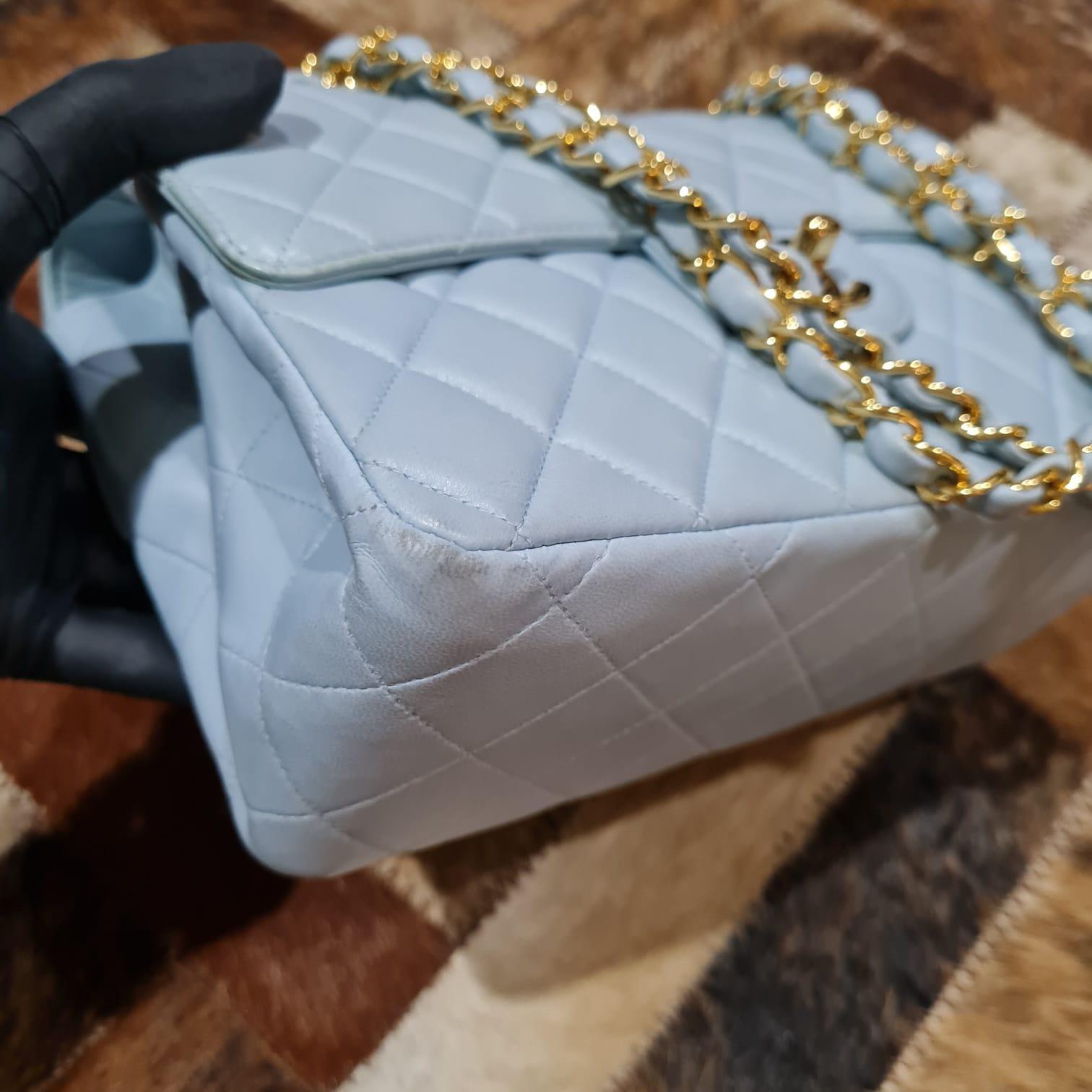 1990s Chanel Baby Blue Leather Double Face Flap Bag 2
