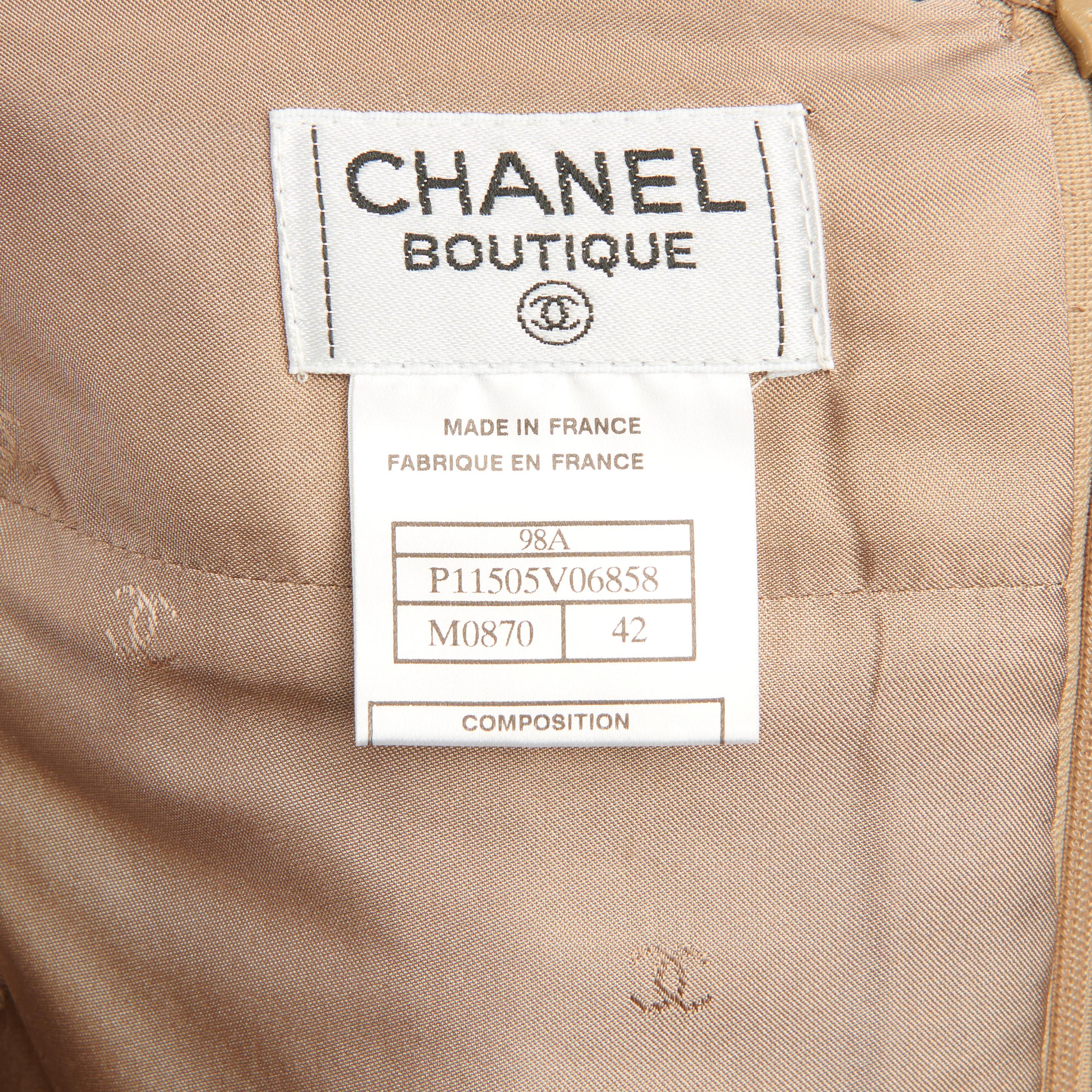 1990's Chanel Beige & Brown Wool Tweed Vintage Skirt Suit In Excellent Condition In Bishop's Stortford, Hertfordshire